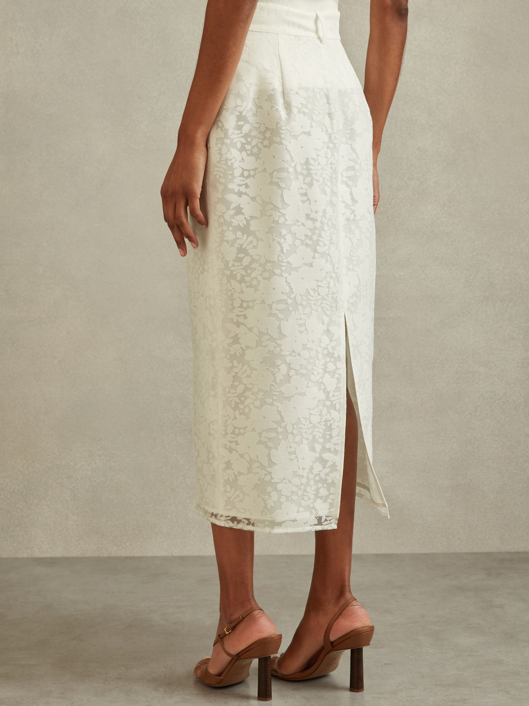 Burnout Floral Midi Skirt in Ivory - Image 4 of 5