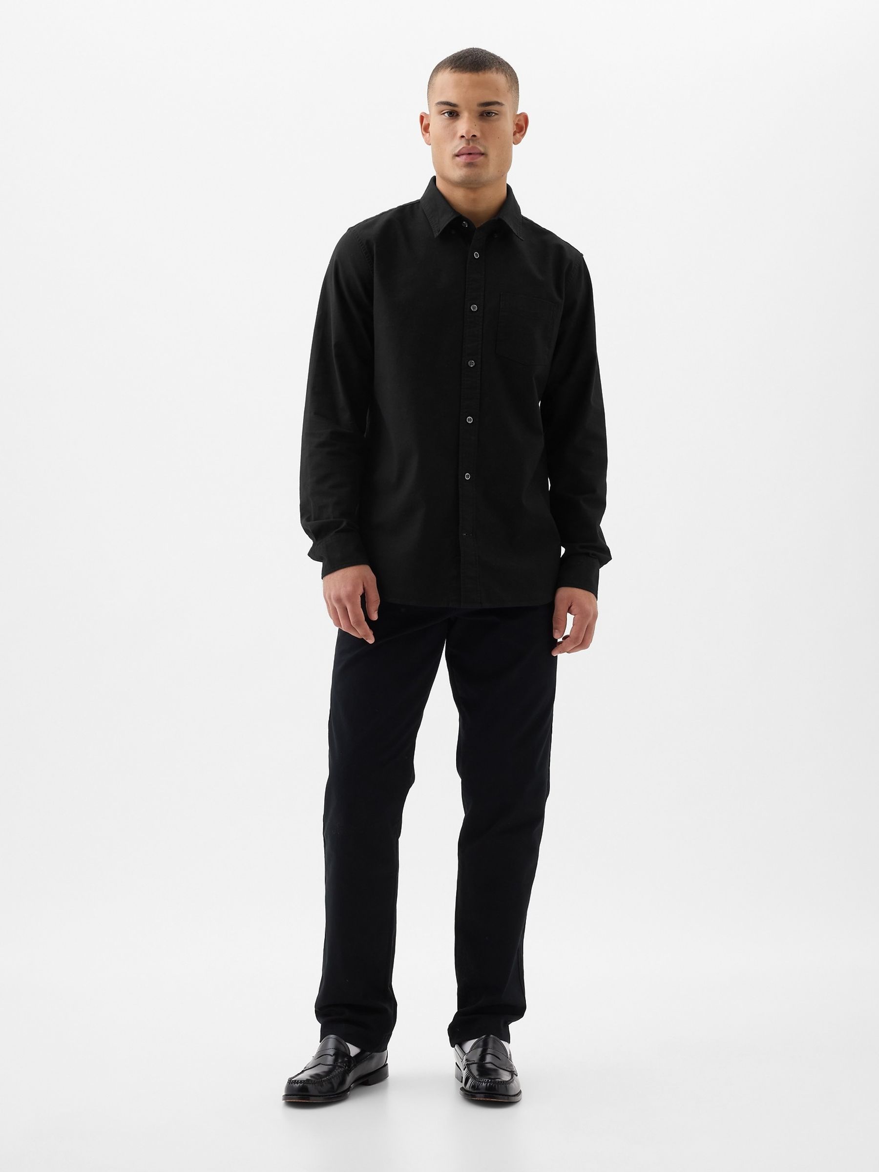Black Regular Fit Long Sleeve Oxford Shirt - Image 1 of 2