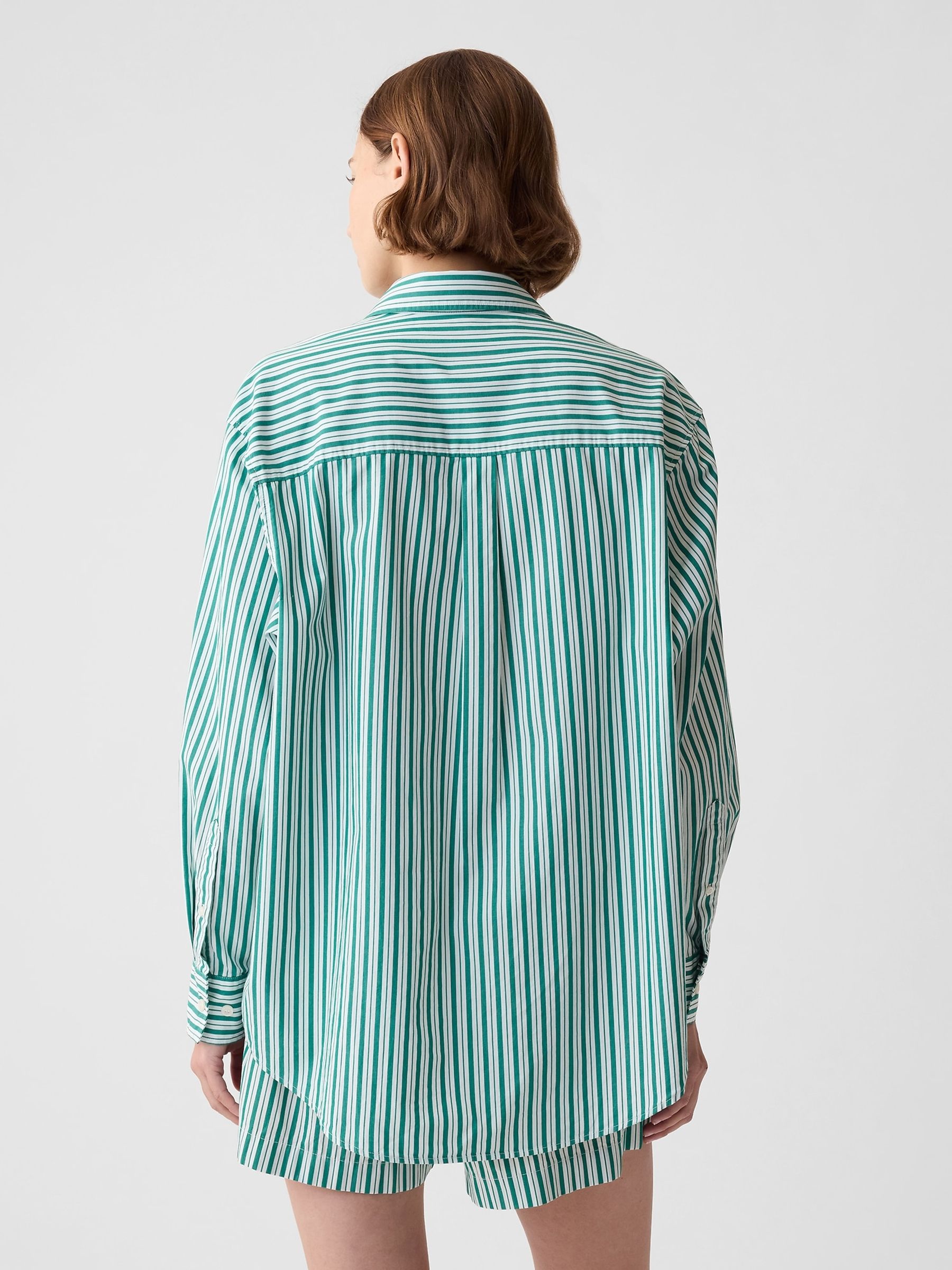 Green Stripe Organic Cotton Oversized Long Sleeve Shirt - Image 2 of 4