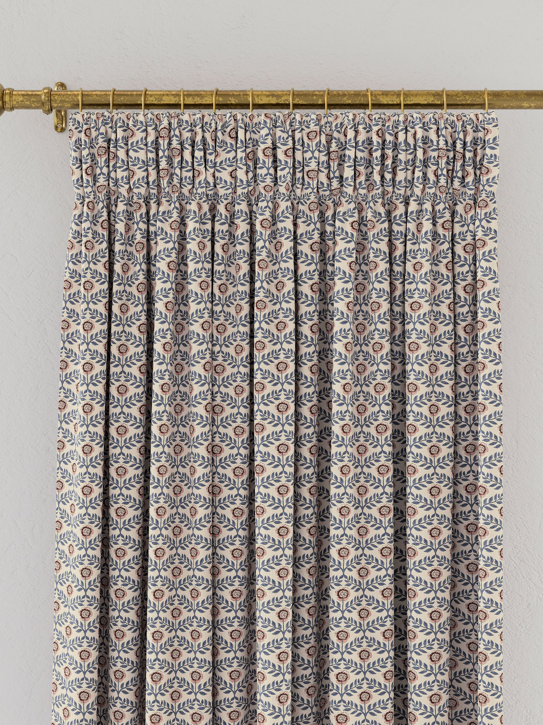 Blue/Creme Floral Foulard Lined Pencil Pleat Curtains - Image 3 of 3