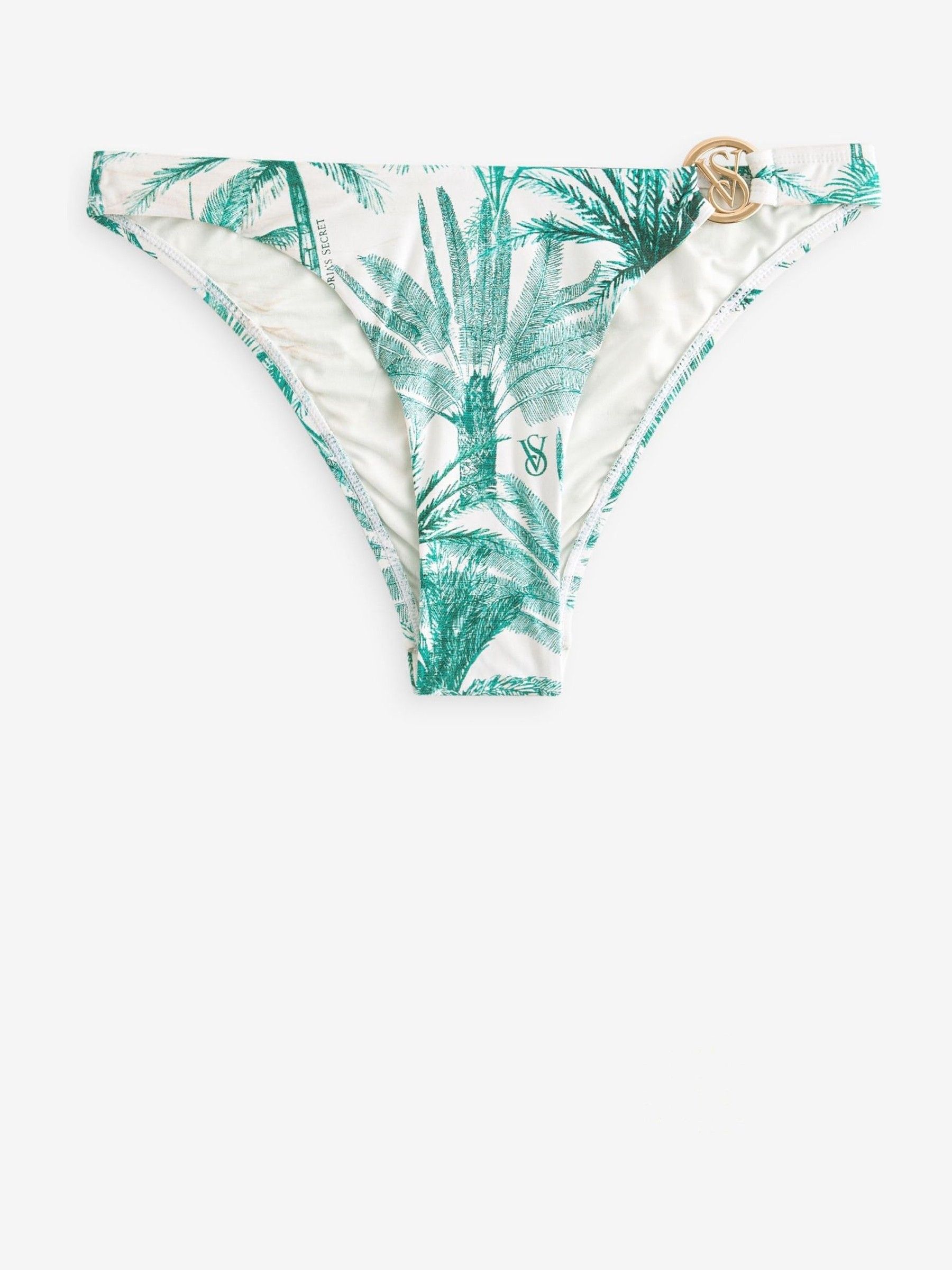 White Tropical Palm Logo Hardware Brief Bikini Bottom - Image 5 of 5