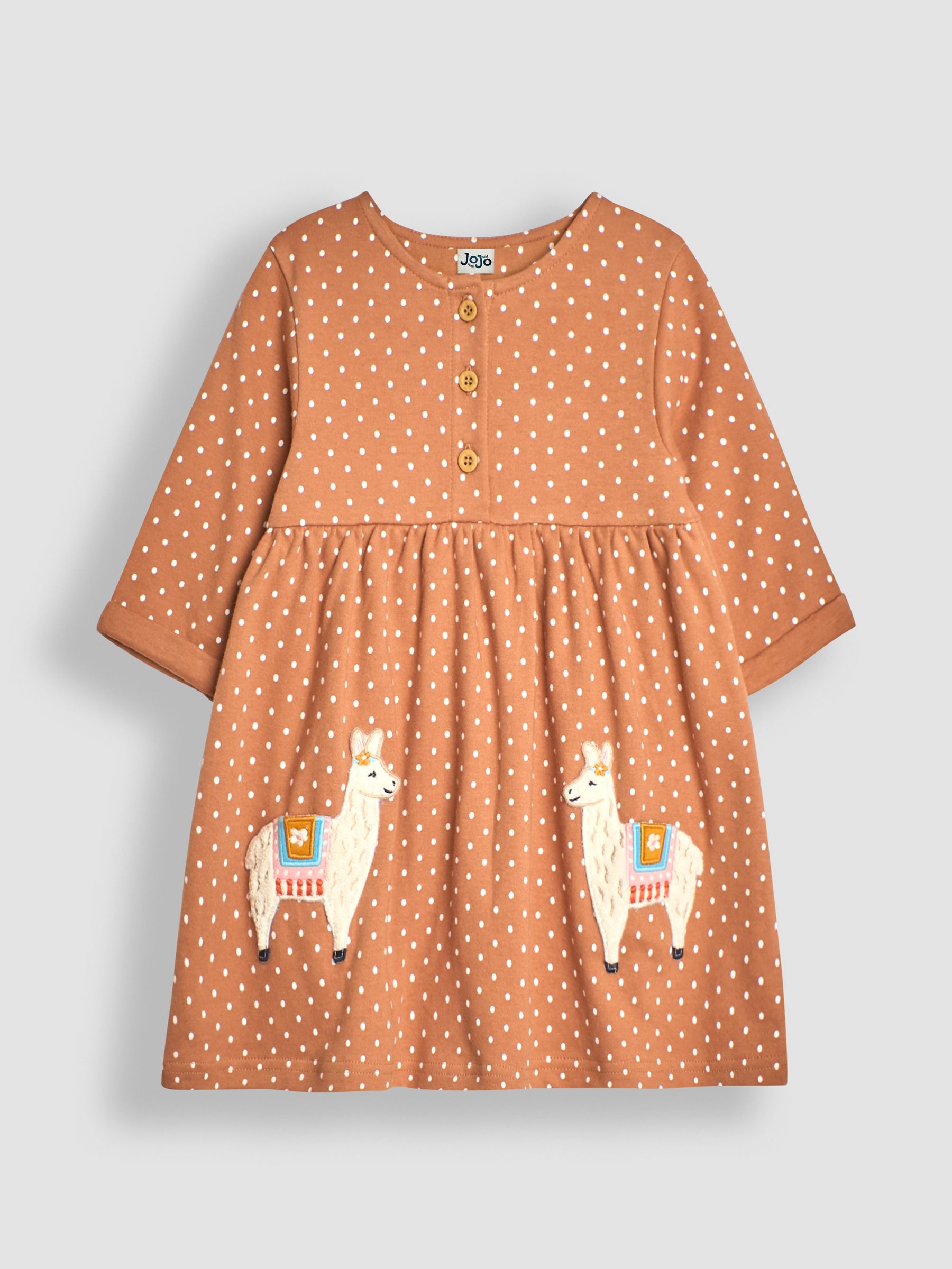 Brown Llama Appliqué Button Front Dress - Image 1 of 3