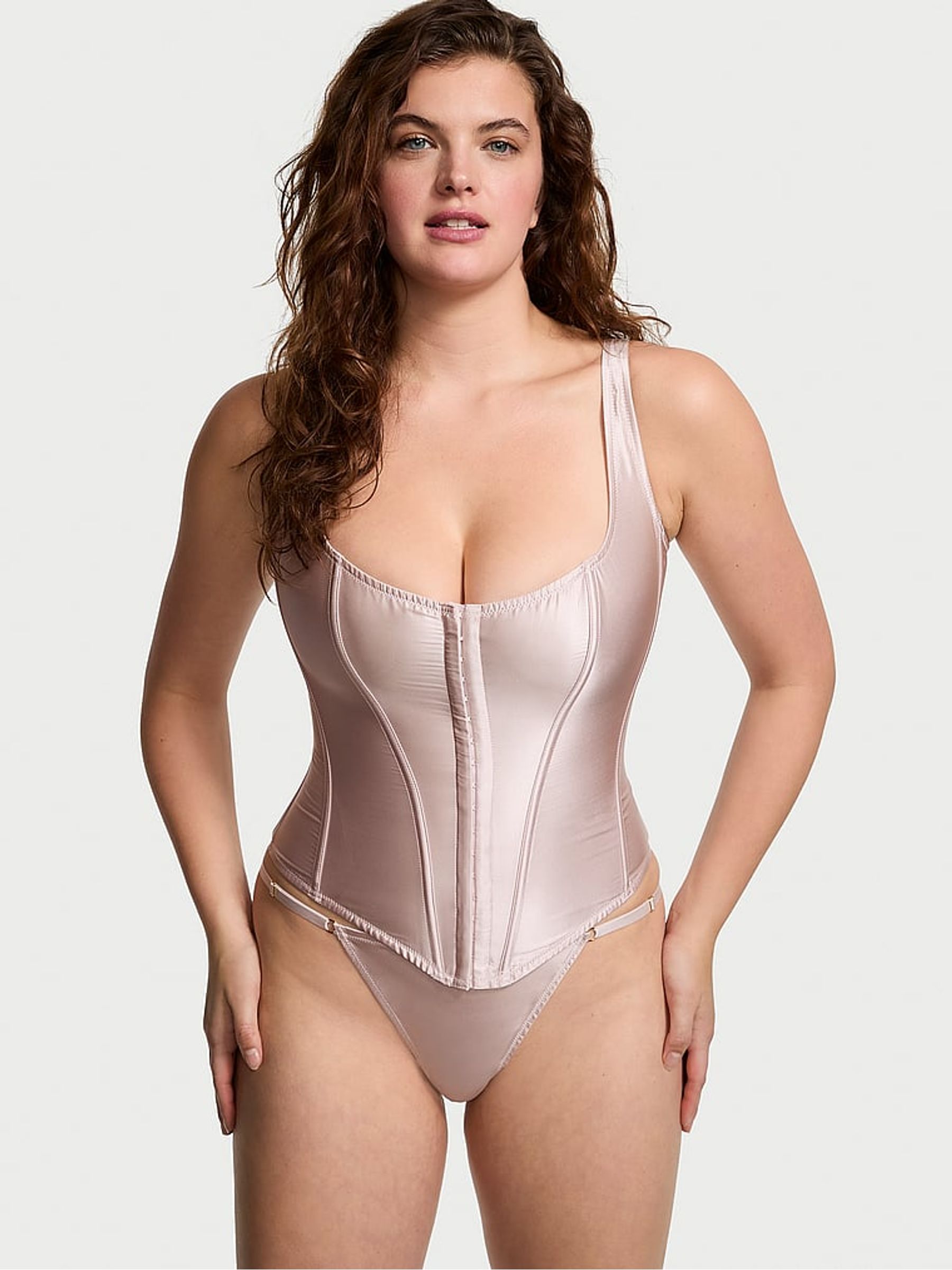 Grey Lilac Purple Archive Satin Corset and Knicker Set - Image 1 of 3