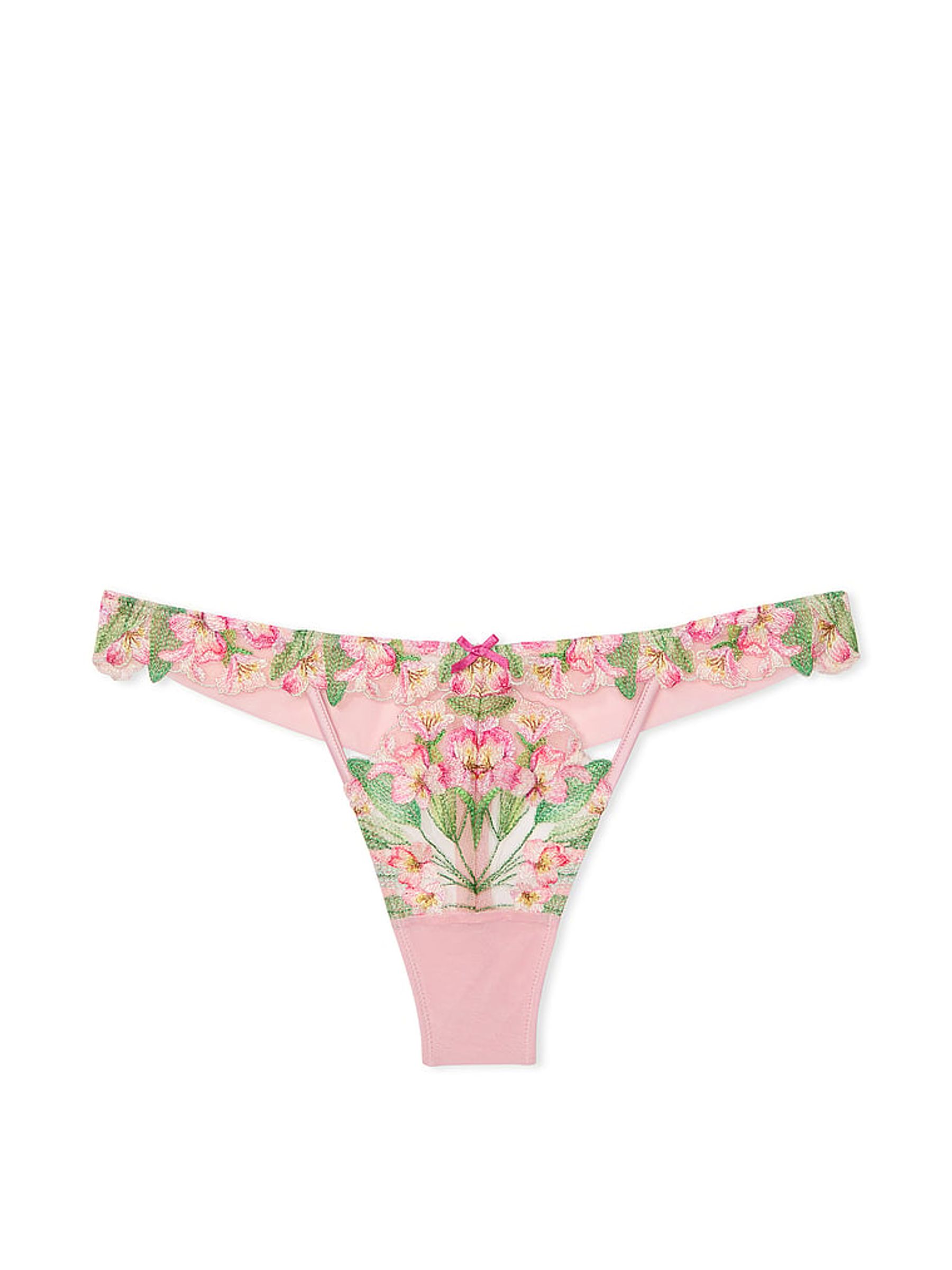 Pink Thong Lily Embroidery Knickers - Image 3 of 3