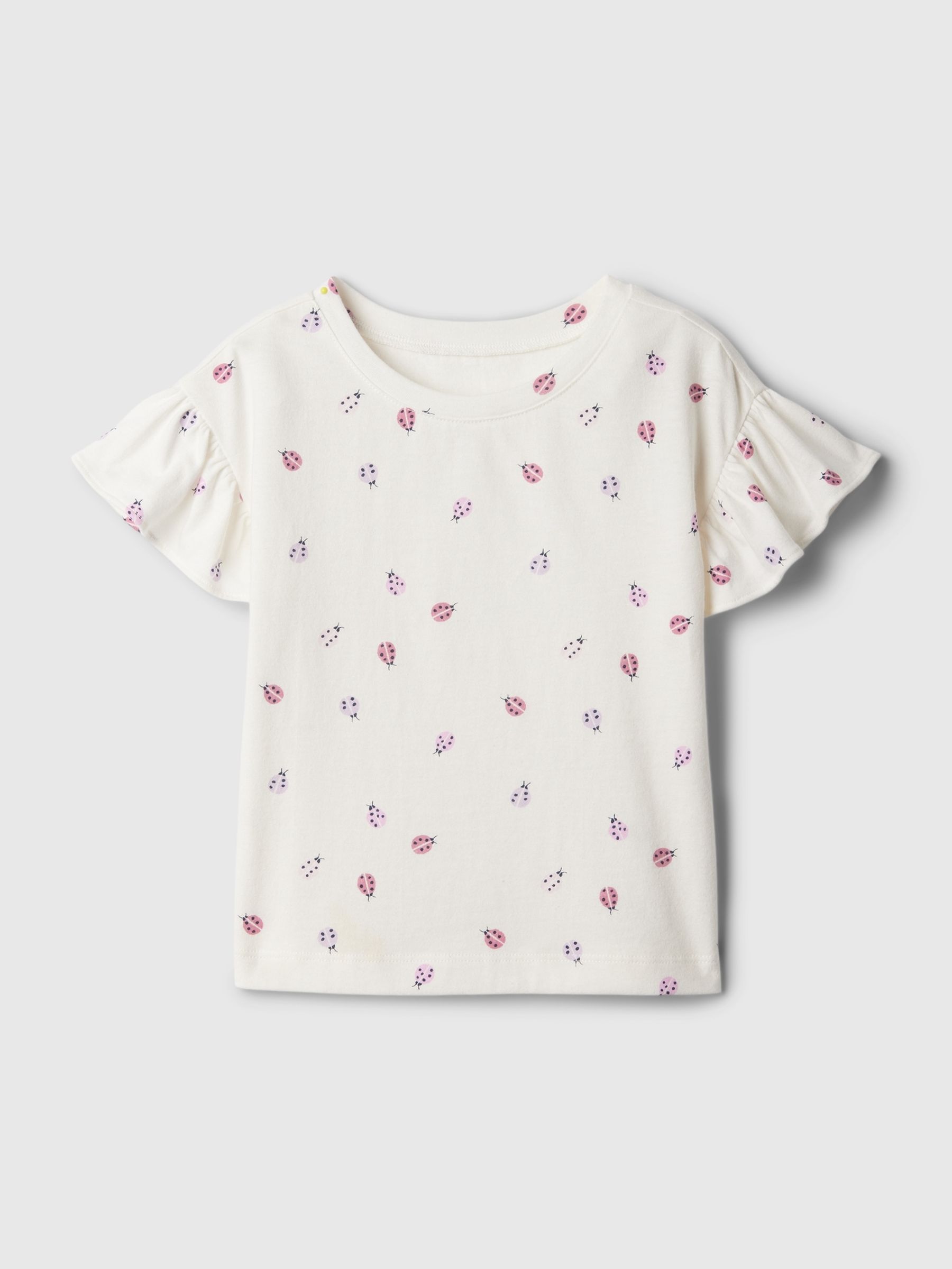 White Ladybug Print Short Flutter Sleeve Crew Neck T-Shirt (3mths-5yrs) - Image 1 of 2