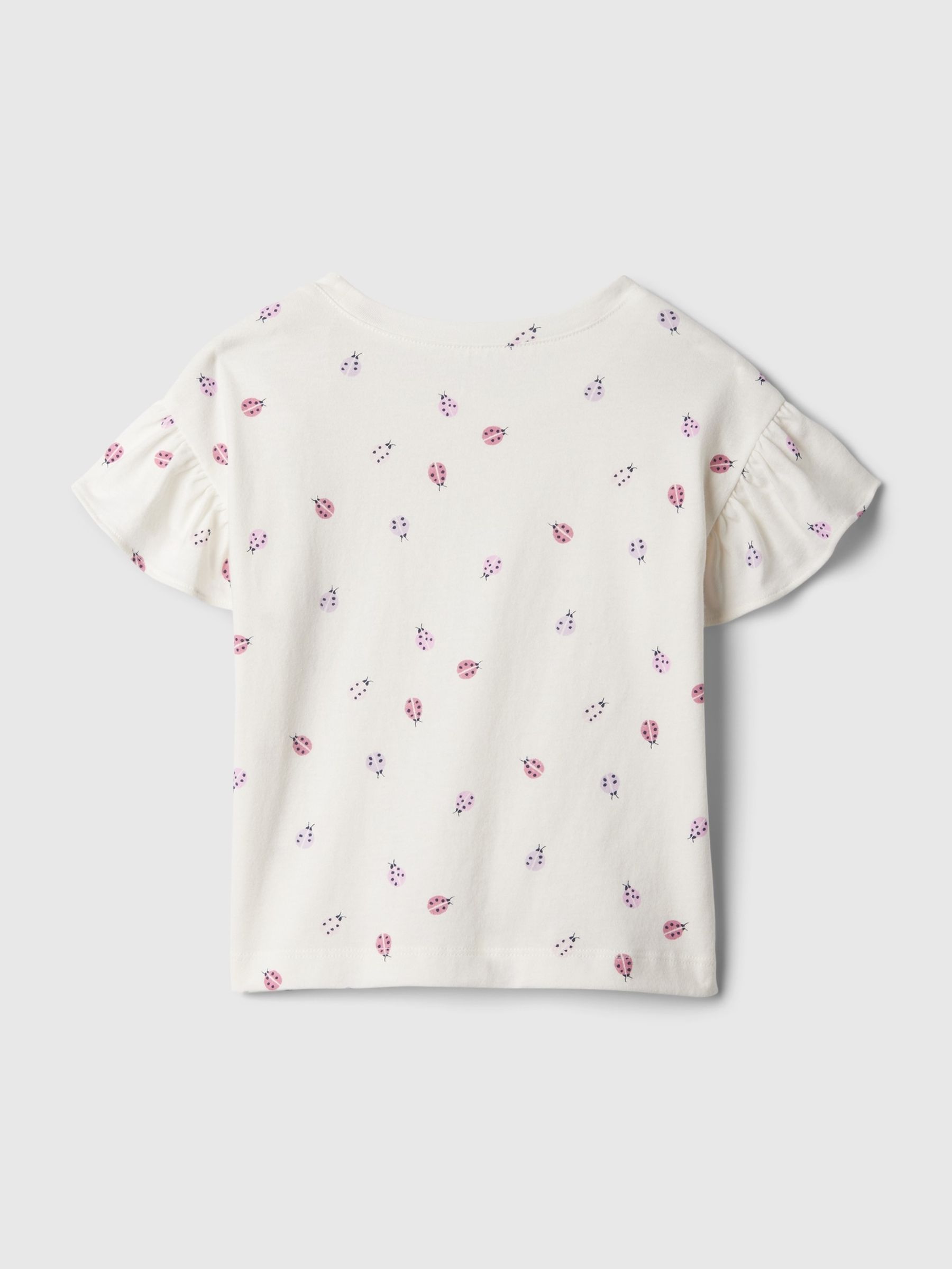 White Ladybug Print Short Flutter Sleeve Crew Neck T-Shirt (3mths-5yrs) - Image 2 of 2