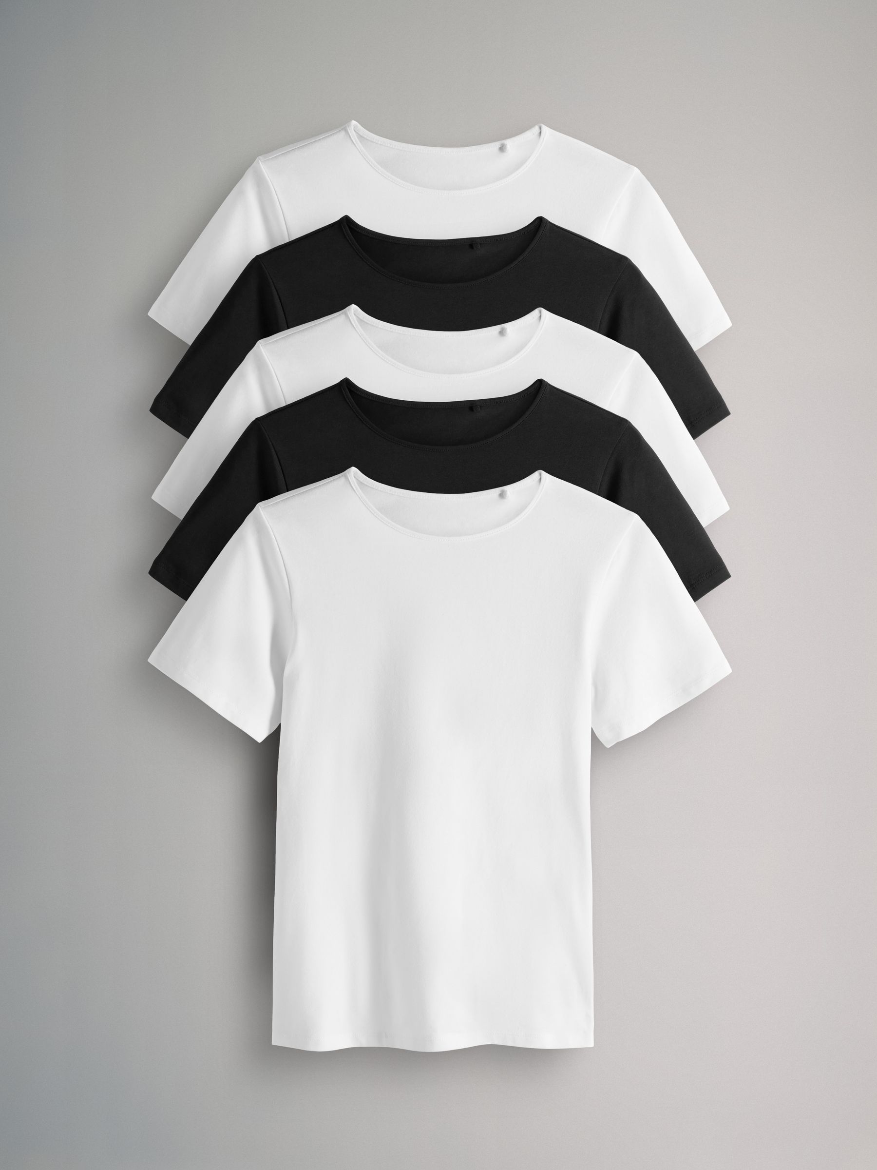 White/Black - 5 Pack Fitted Crew Neck T-Shirts - Image 1 of 5 White/Black - 5 Pack Fitted Crew Neck T-Shirts - Image 1 of 5