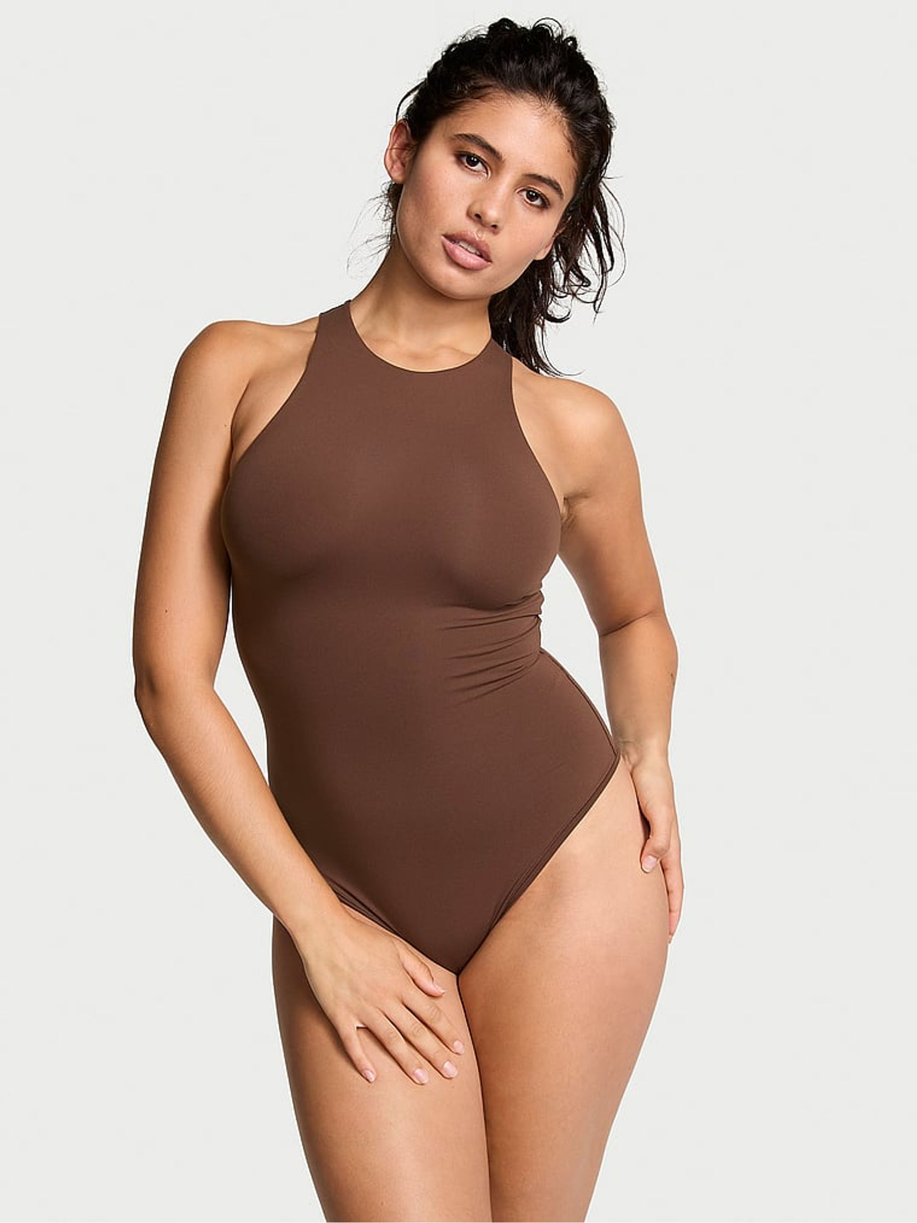 Ganache Brown Soft Stretch Tank Bodysuit - Image 1 of 1
