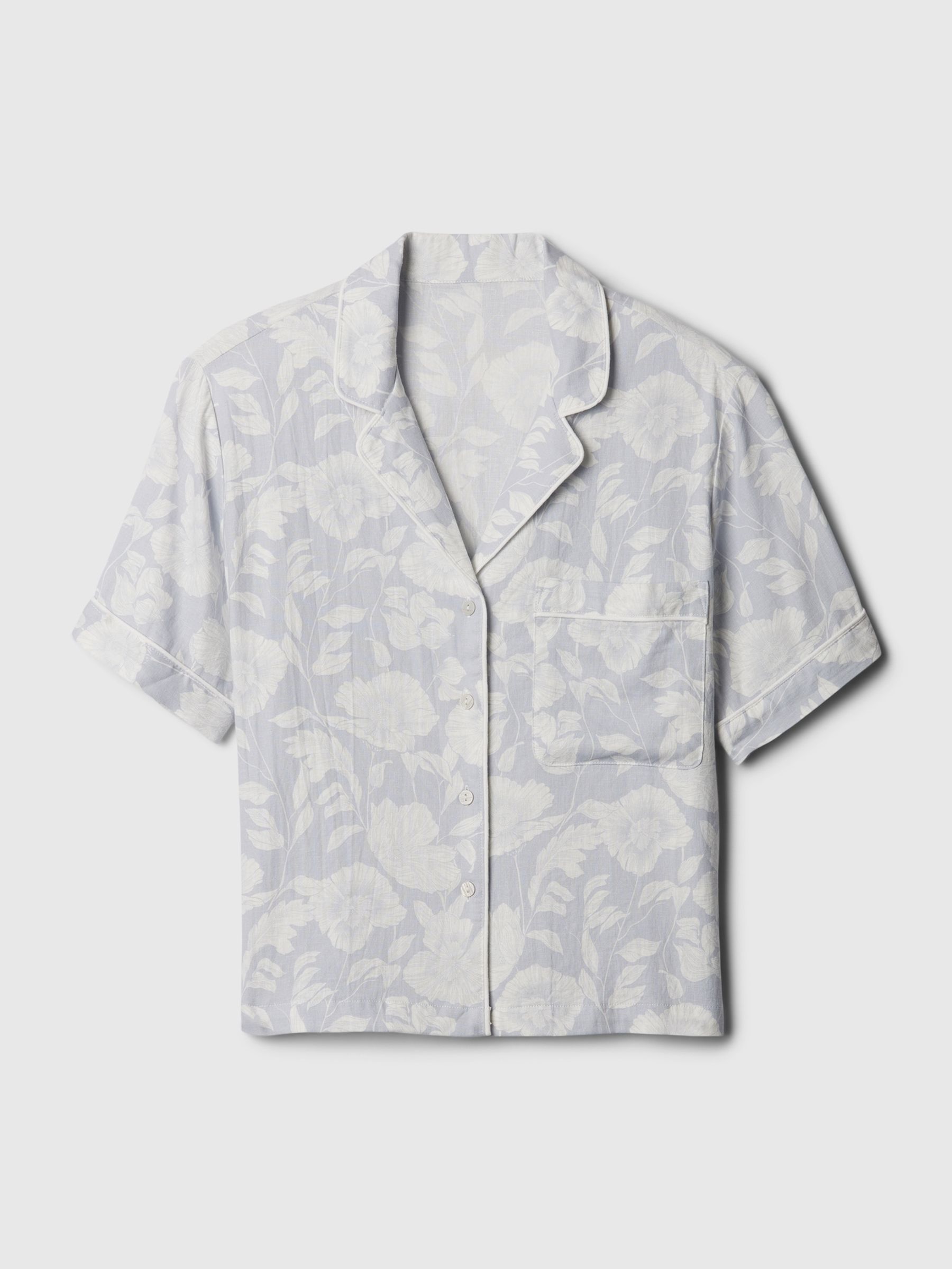 Grey Floral Linen-Blend Pyjama Shirt - Image 4 of 4