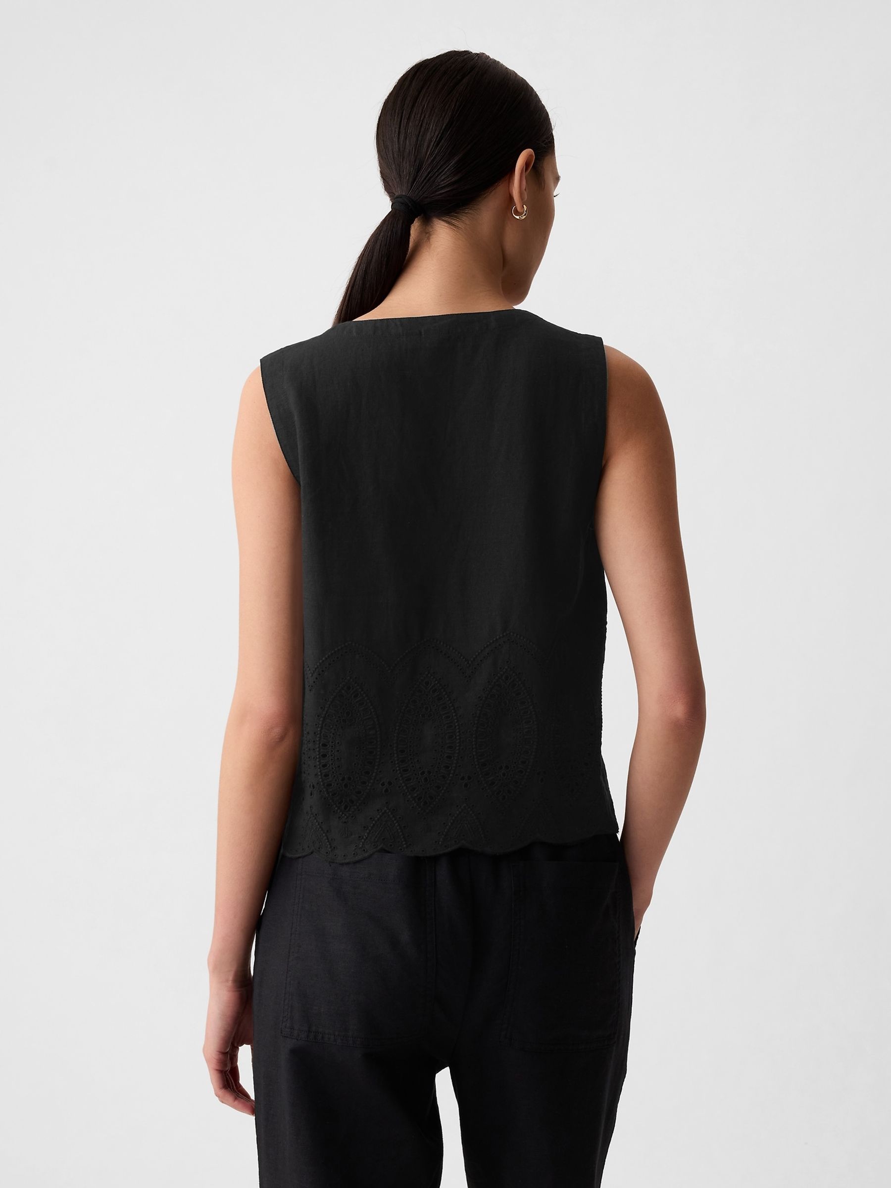 Black Linen Blend Waistcoat Vest - Image 2 of 4