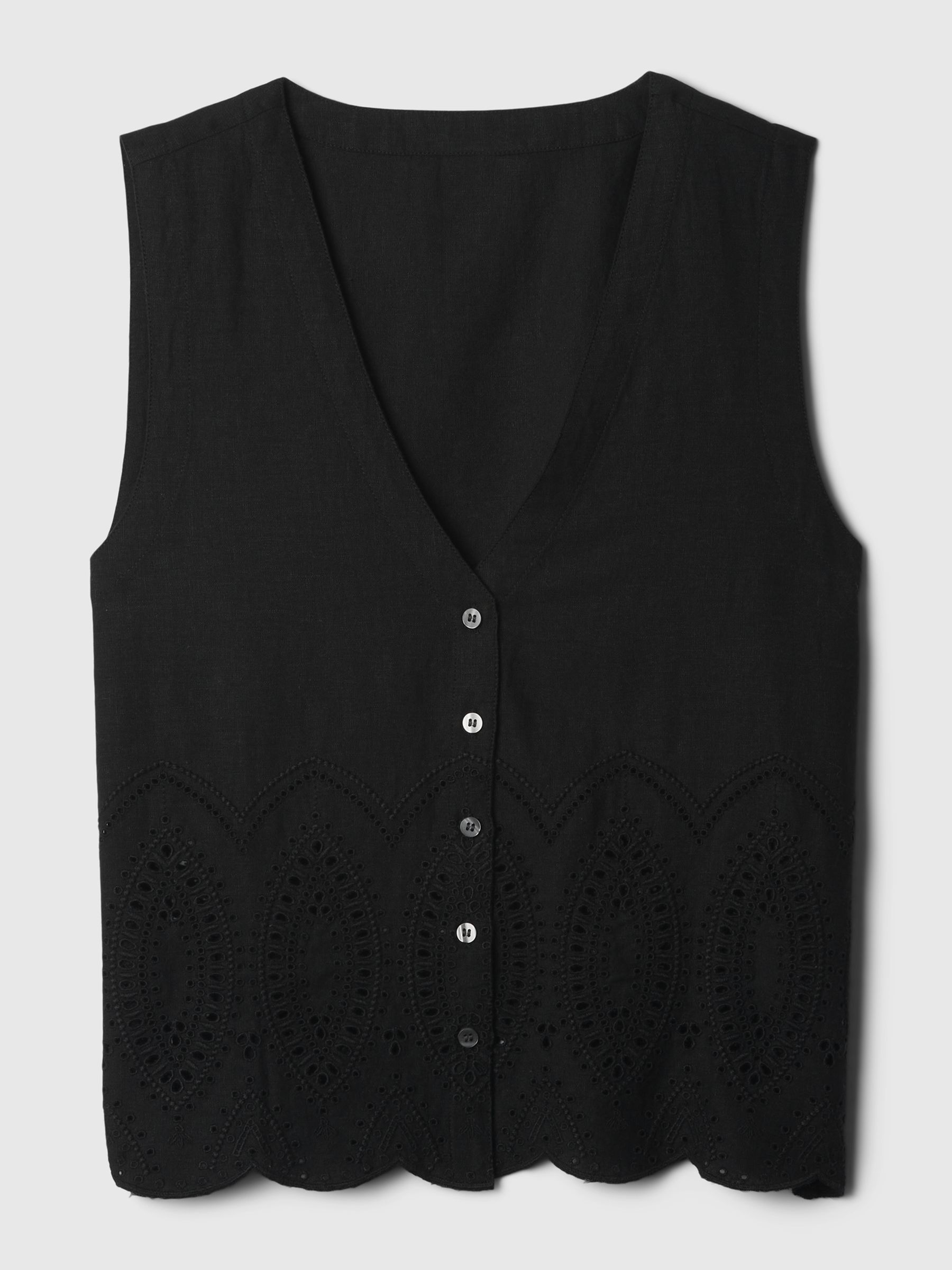 Black Linen Blend Waistcoat Vest - Image 4 of 4
