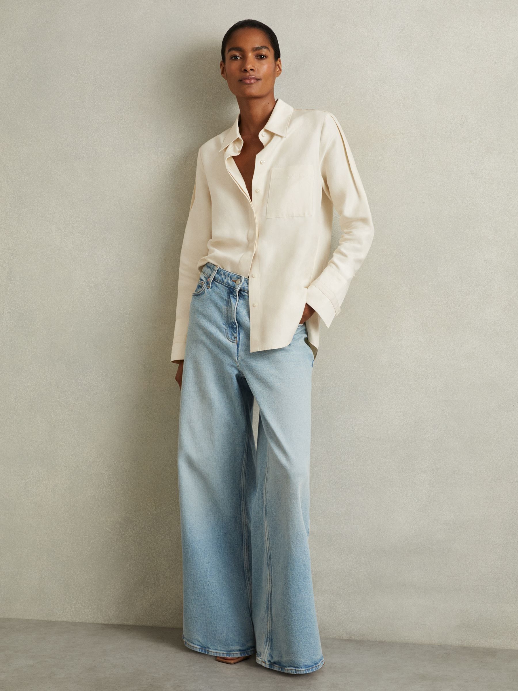 Caro Beige Viscose-Linen High-Low Shirt - Image 1 of 7