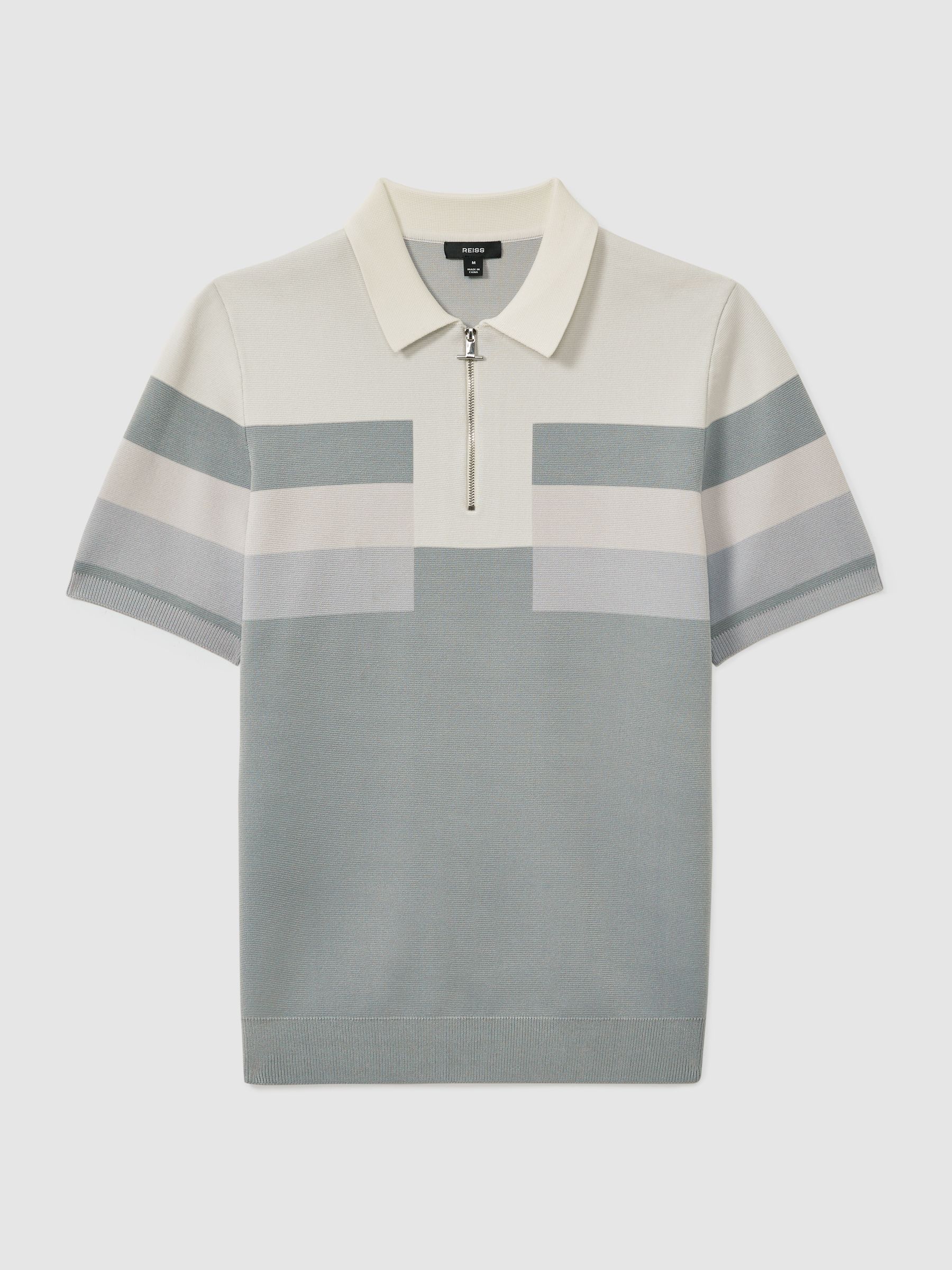 Knitted Colourblock Half-Zip Polo Shirt in Ice Blue - Image 2 of 5