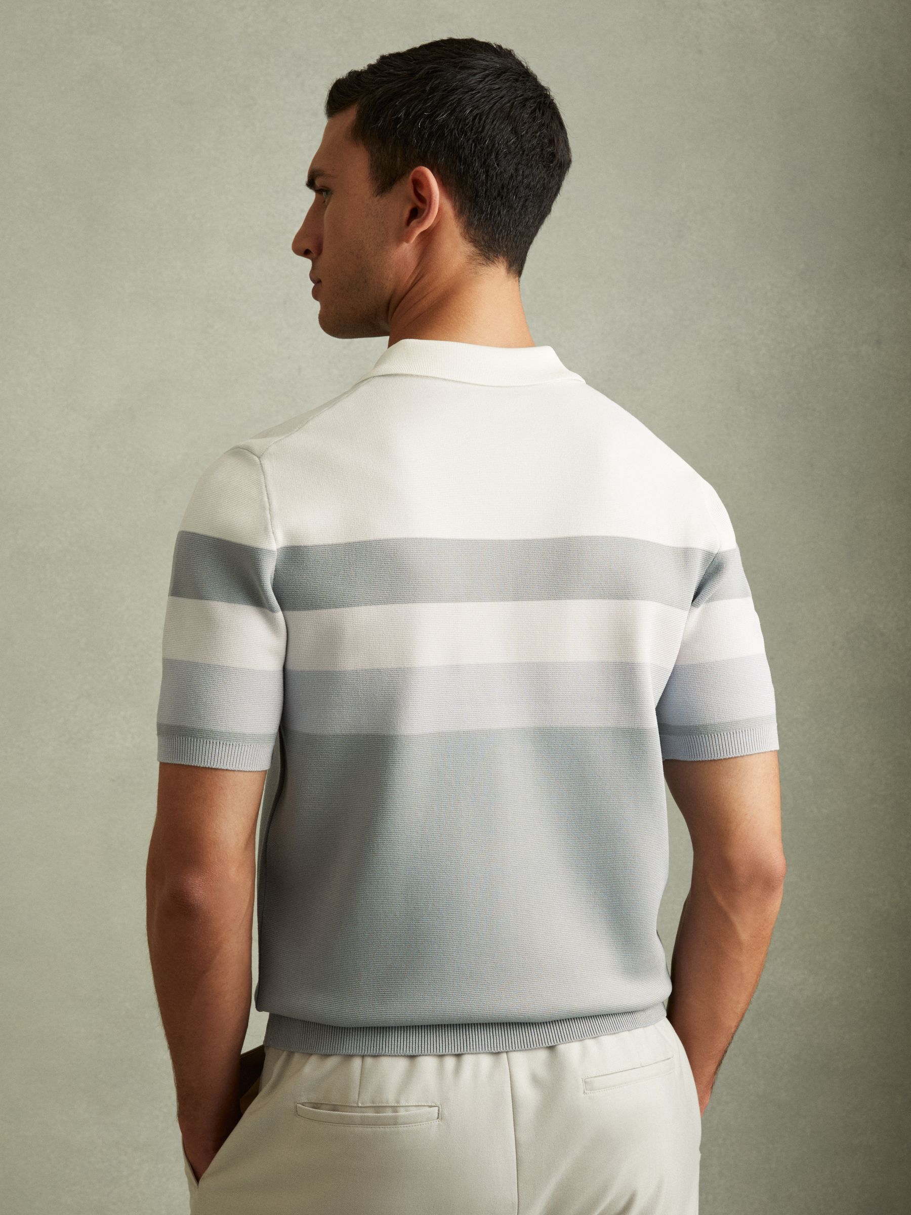 Knitted Colourblock Half-Zip Polo Shirt in Ice Blue - Image 4 of 5