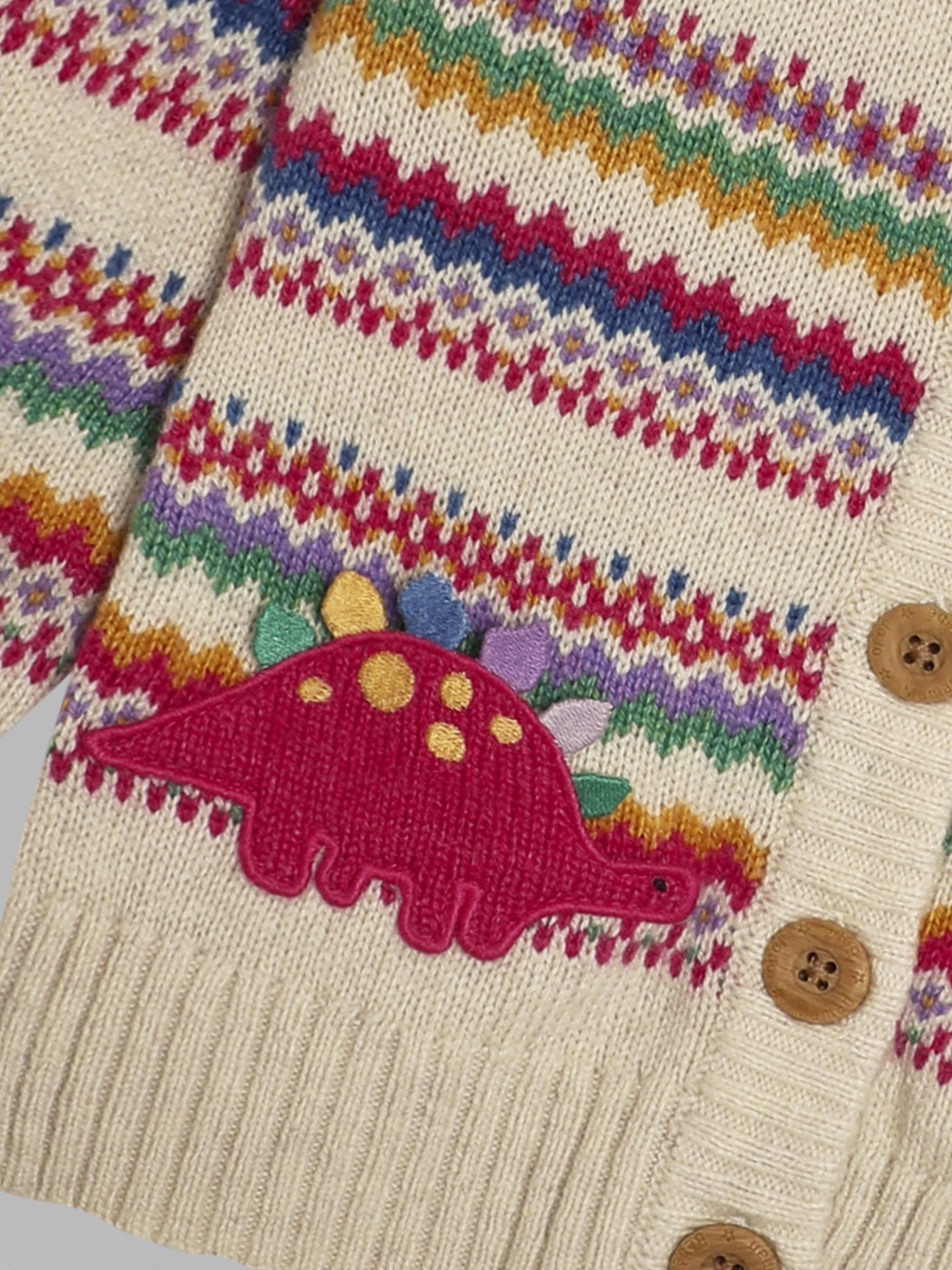 Cream Stripe Dino Knit Fairisle Pattern Cardigan - Image 3 of 3