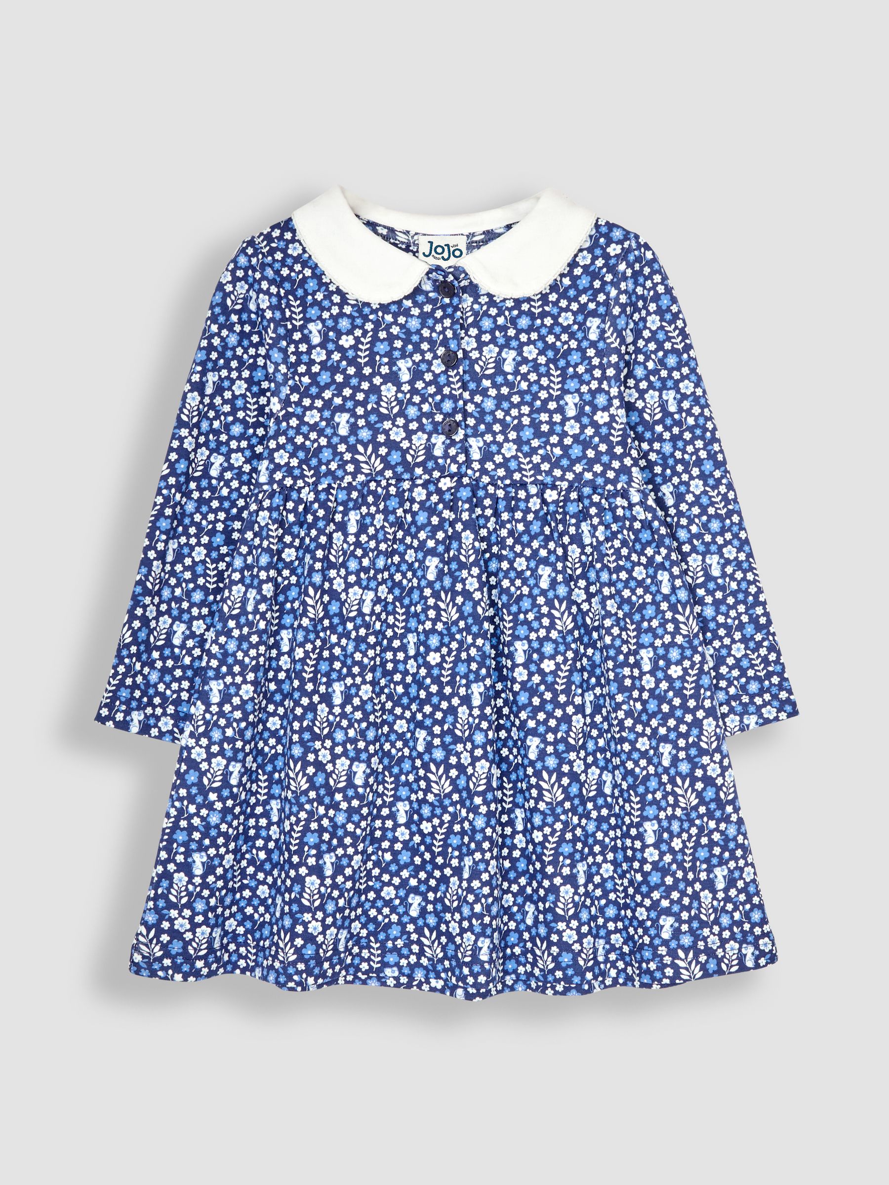 Navy Blue Mouse Floral Peter Pan Dress - Image 1 of 3