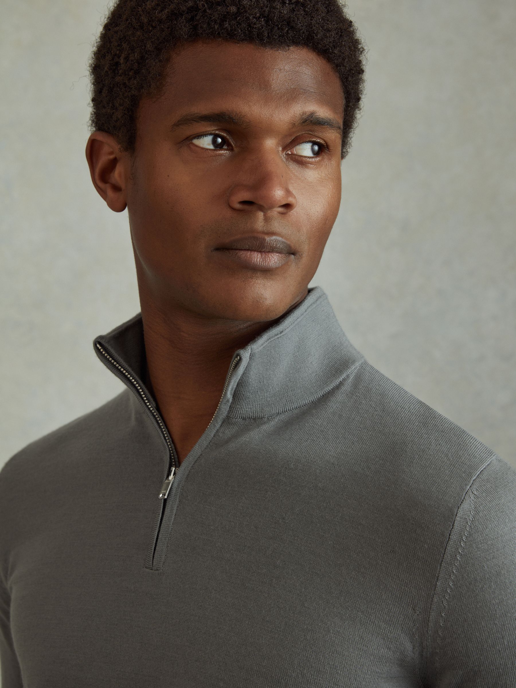Merino Wool Half-Zip Funnel Neck Jumper in Dusty Green - Image 3 of 5