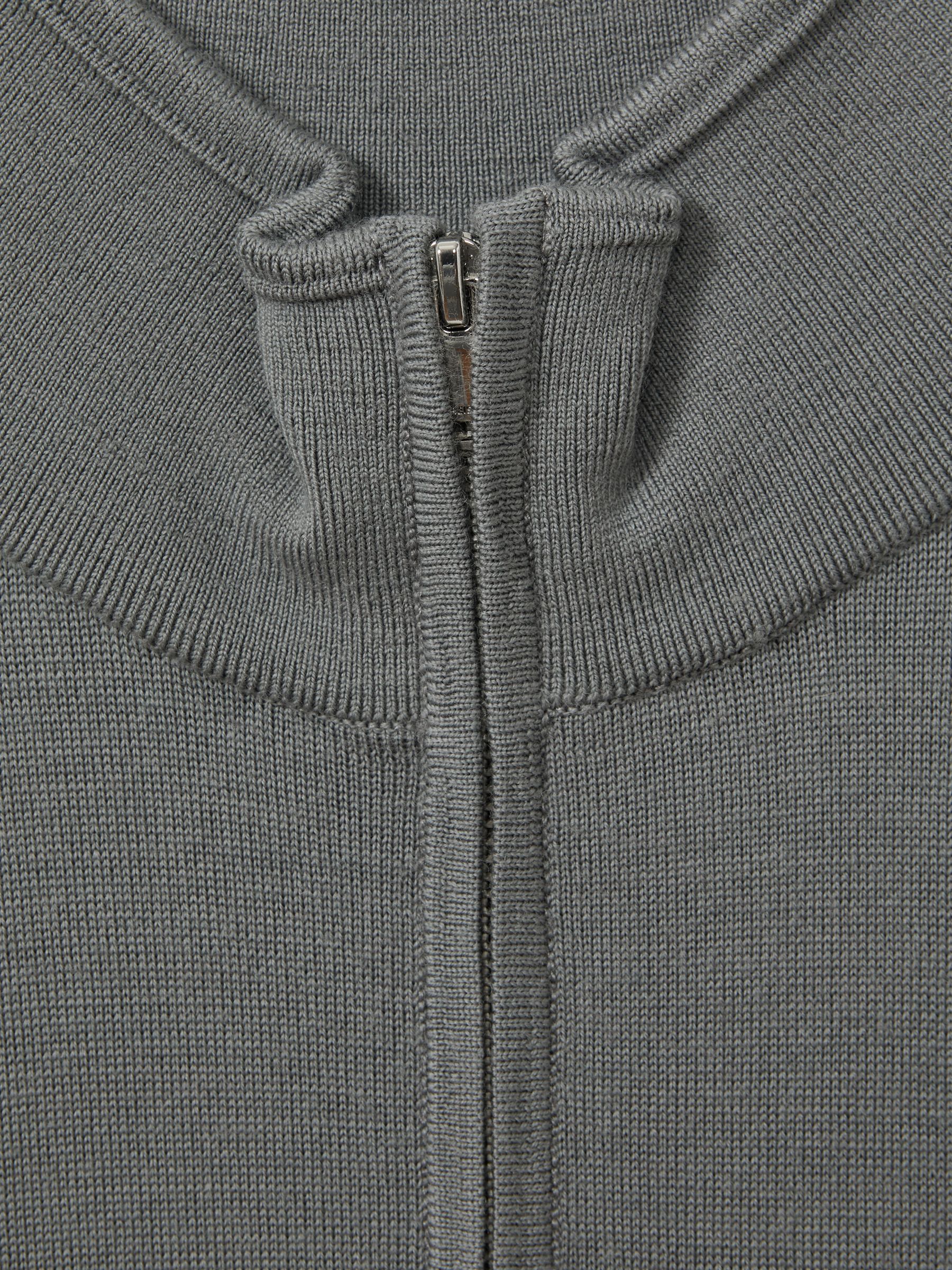 Merino Wool Half-Zip Funnel Neck Jumper in Dusty Green - Image 5 of 5