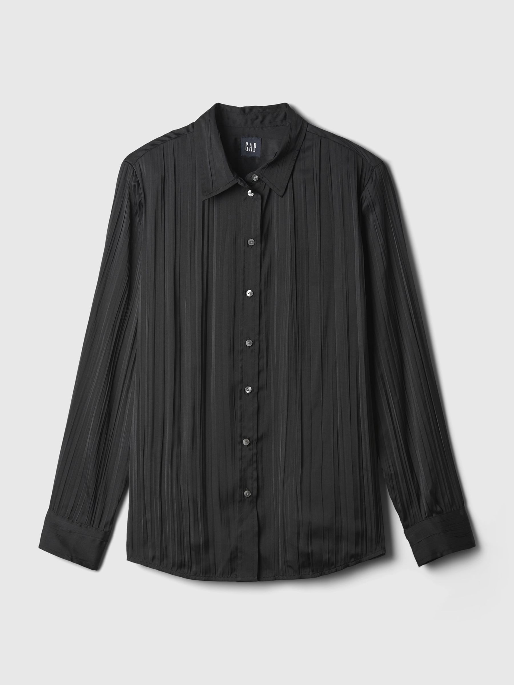 Black Pleated Satin Oversized Shirt - Image 4 of 4