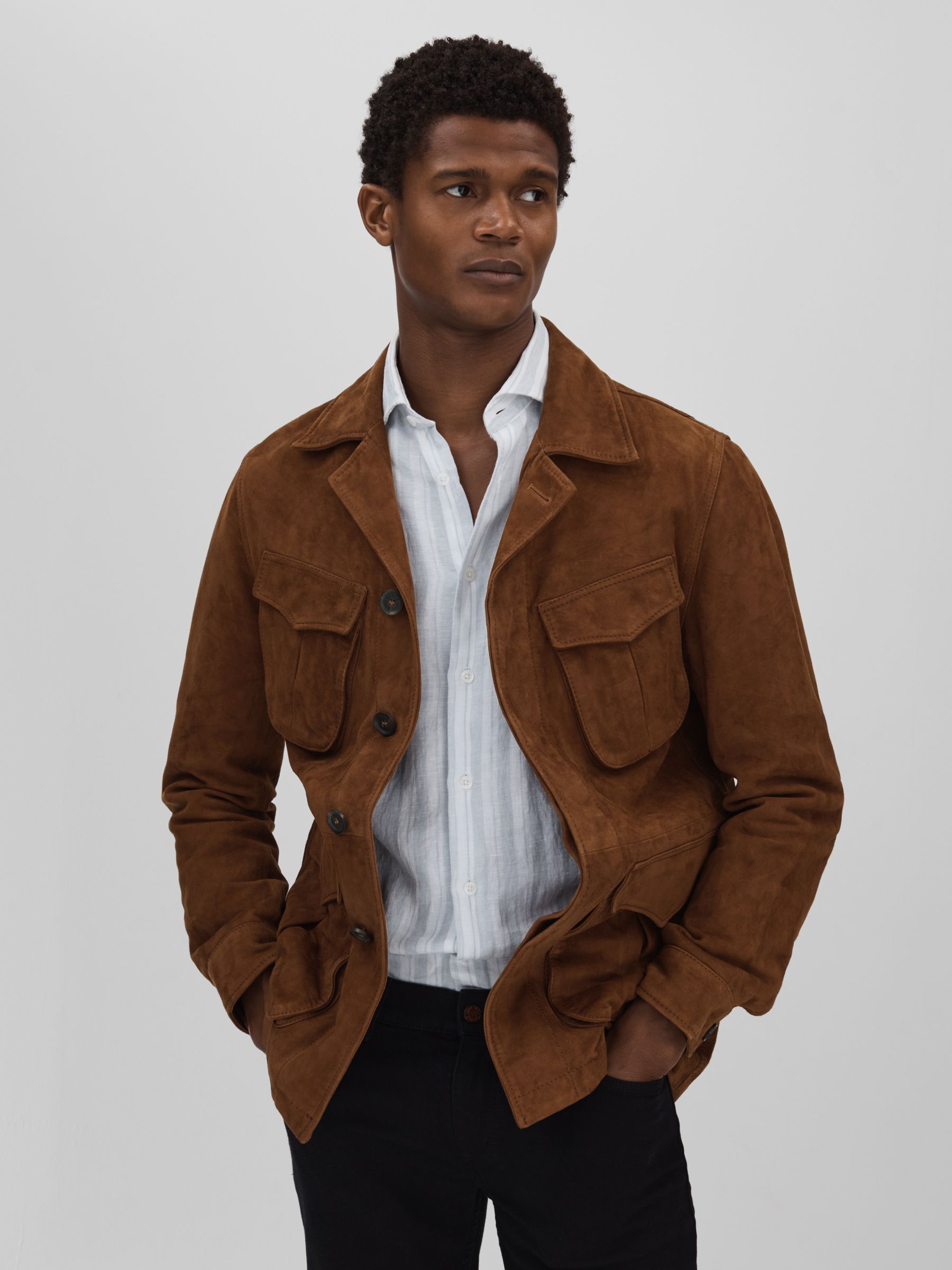 Oscar Jacobson Single Breasted Workwear Jacket in Brown - Image 1 of 5