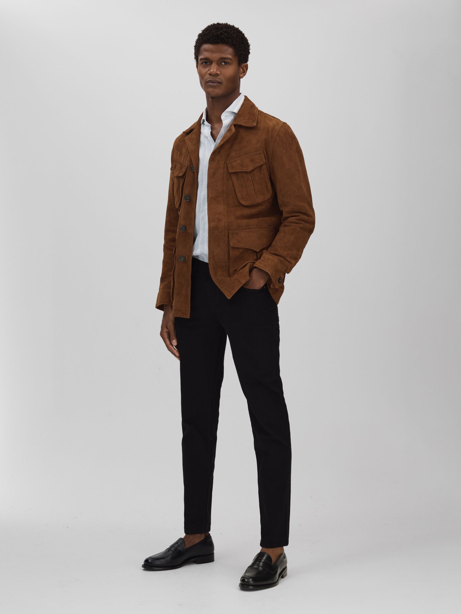 Oscar Jacobson Single Breasted Workwear Jacket in Brown - Image 3 of 5