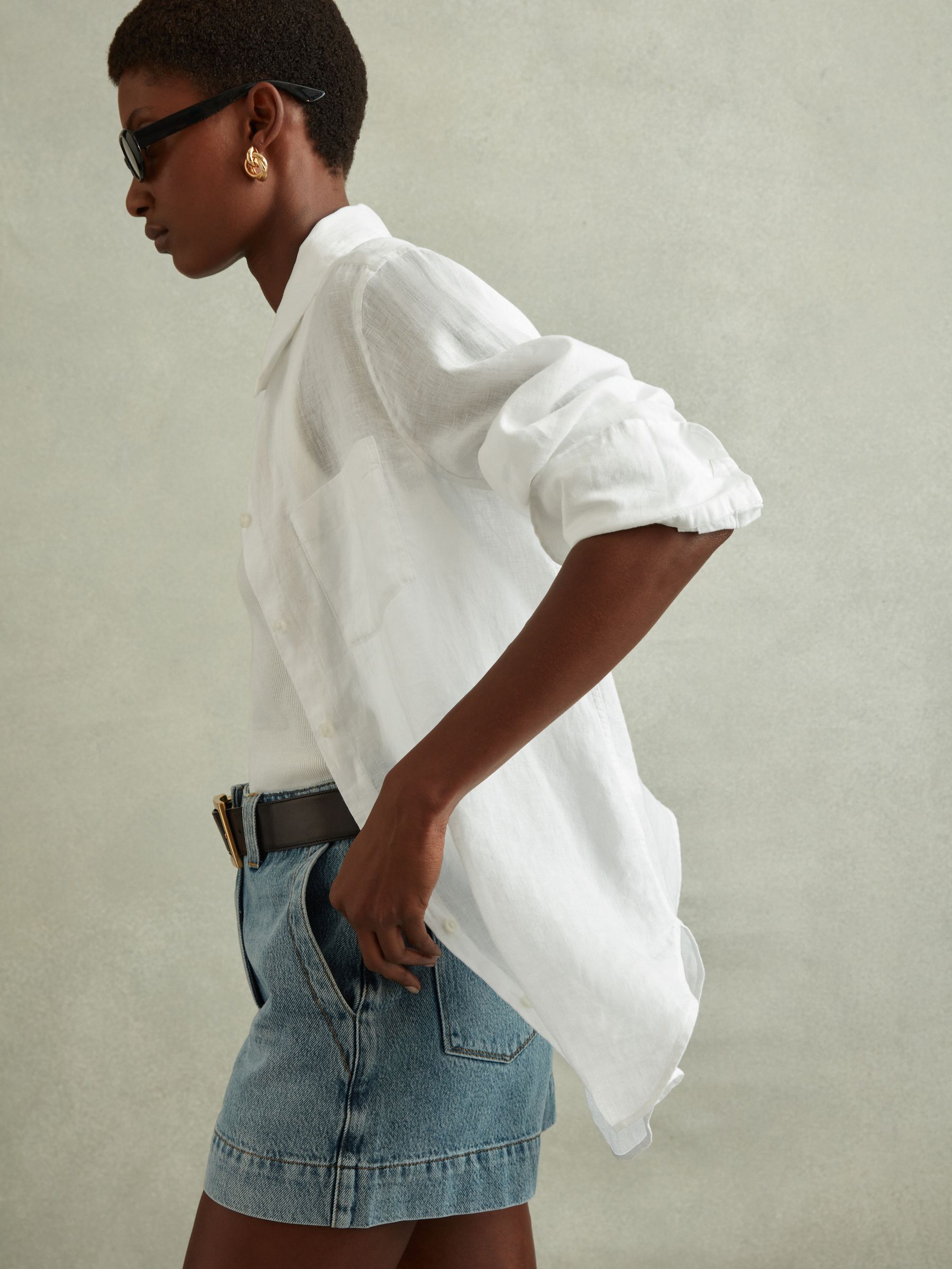 Linen Button-Through Shirt in White - Image 1 of 1