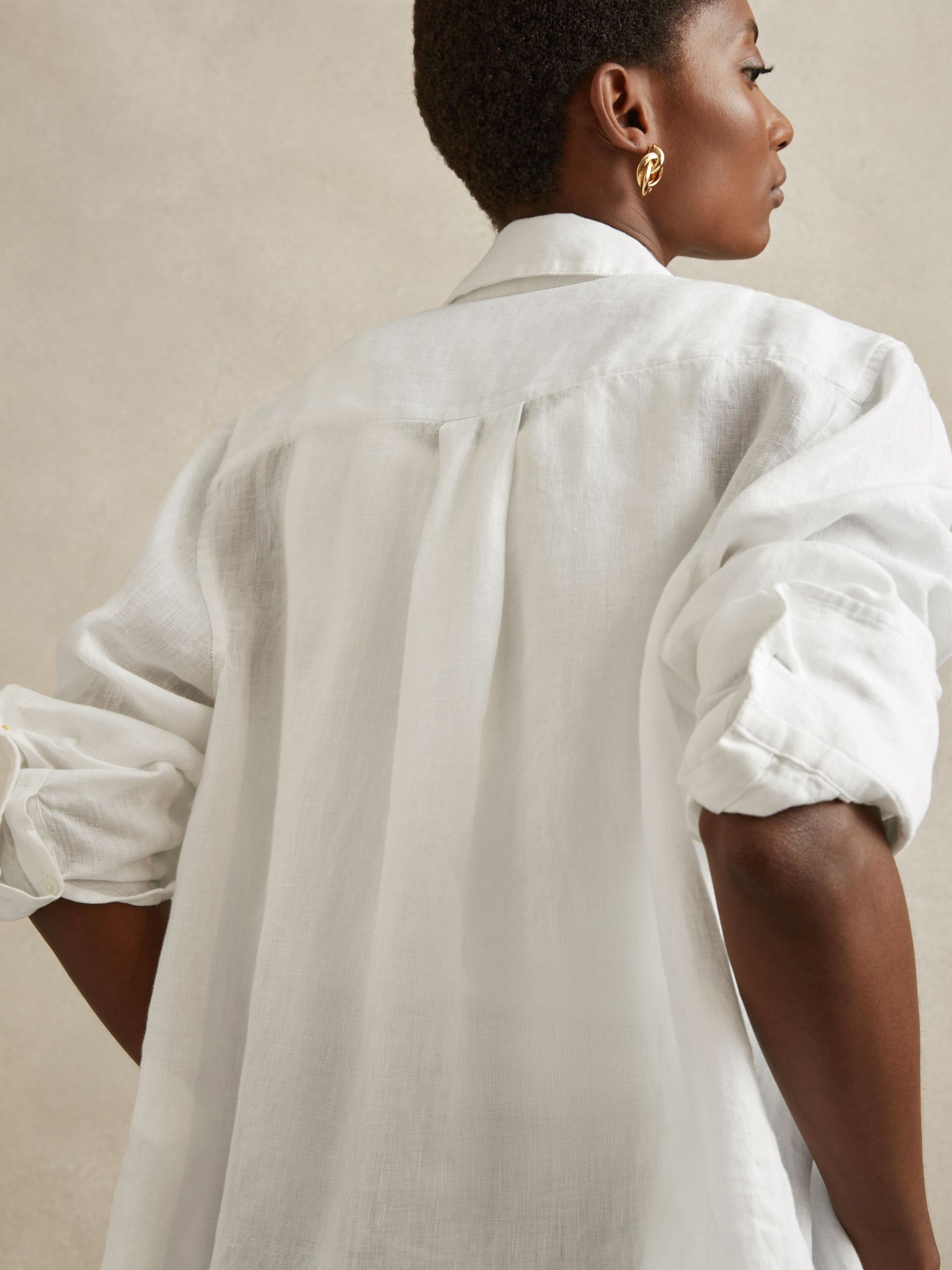 Linen Button-Through Shirt in White - image 4