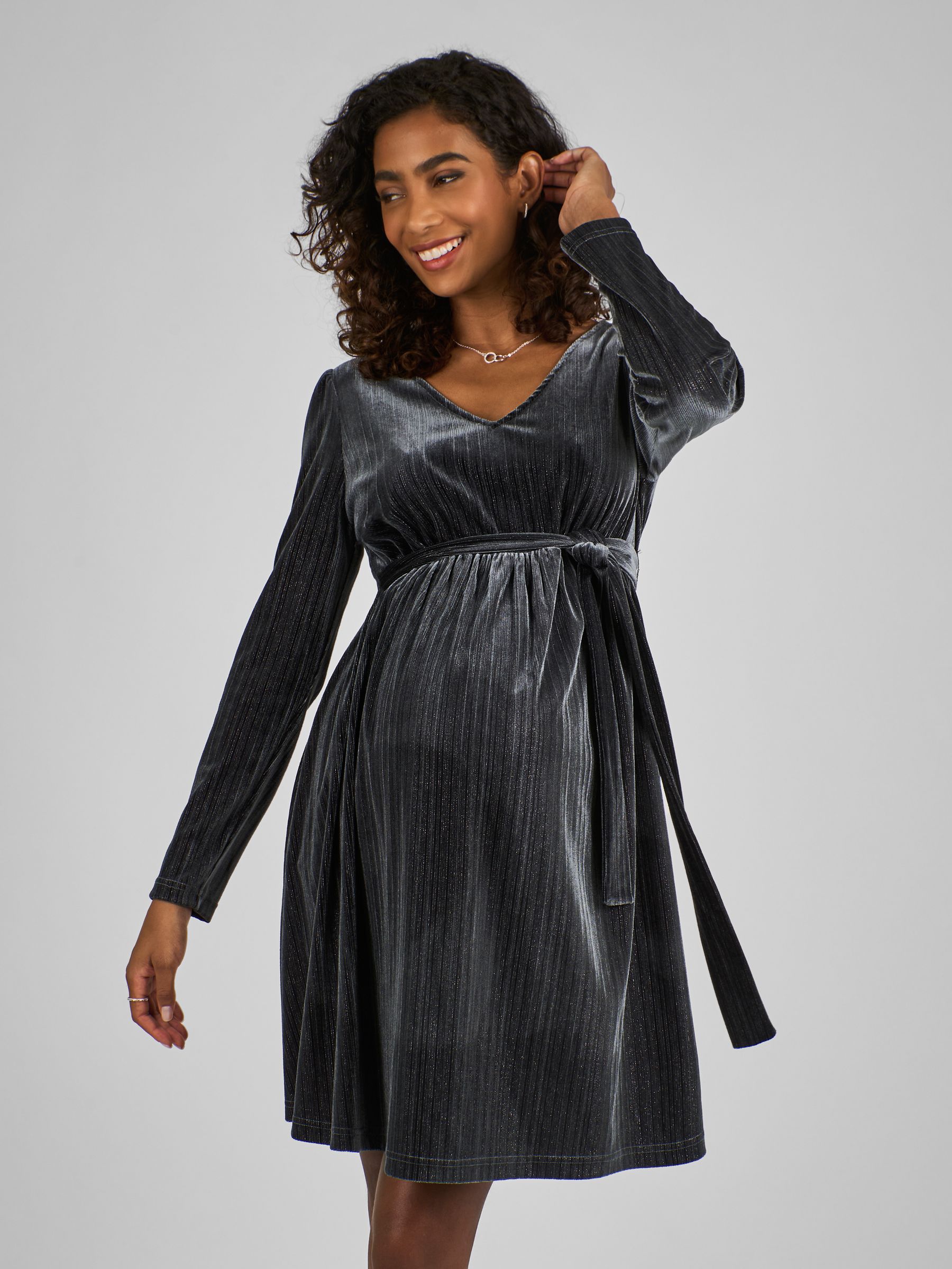 Charcoal Sparkle V-Neck Maternity Mini Dress - Image 3 of 5