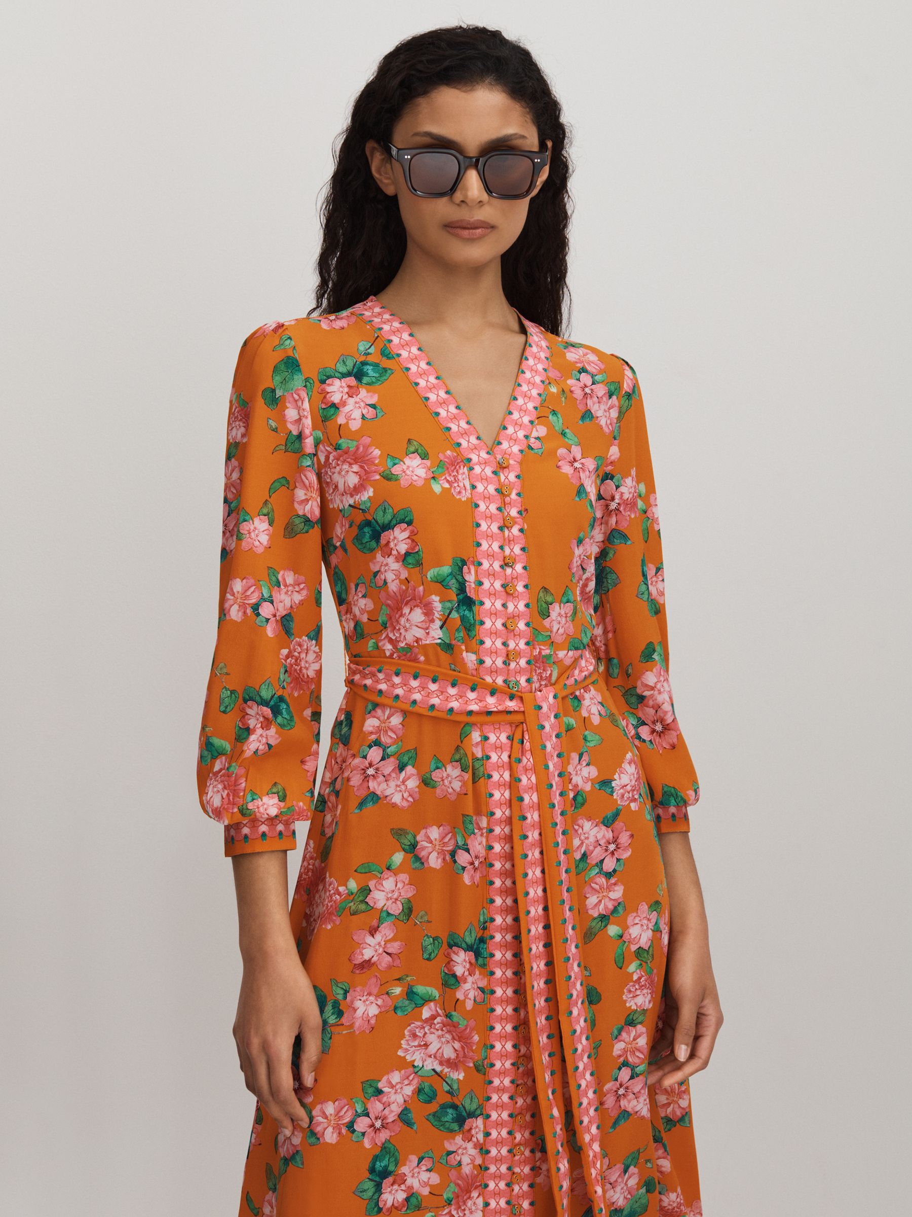 Raishma Silk Belted Midi Dress in Orange - Image 3 of 5