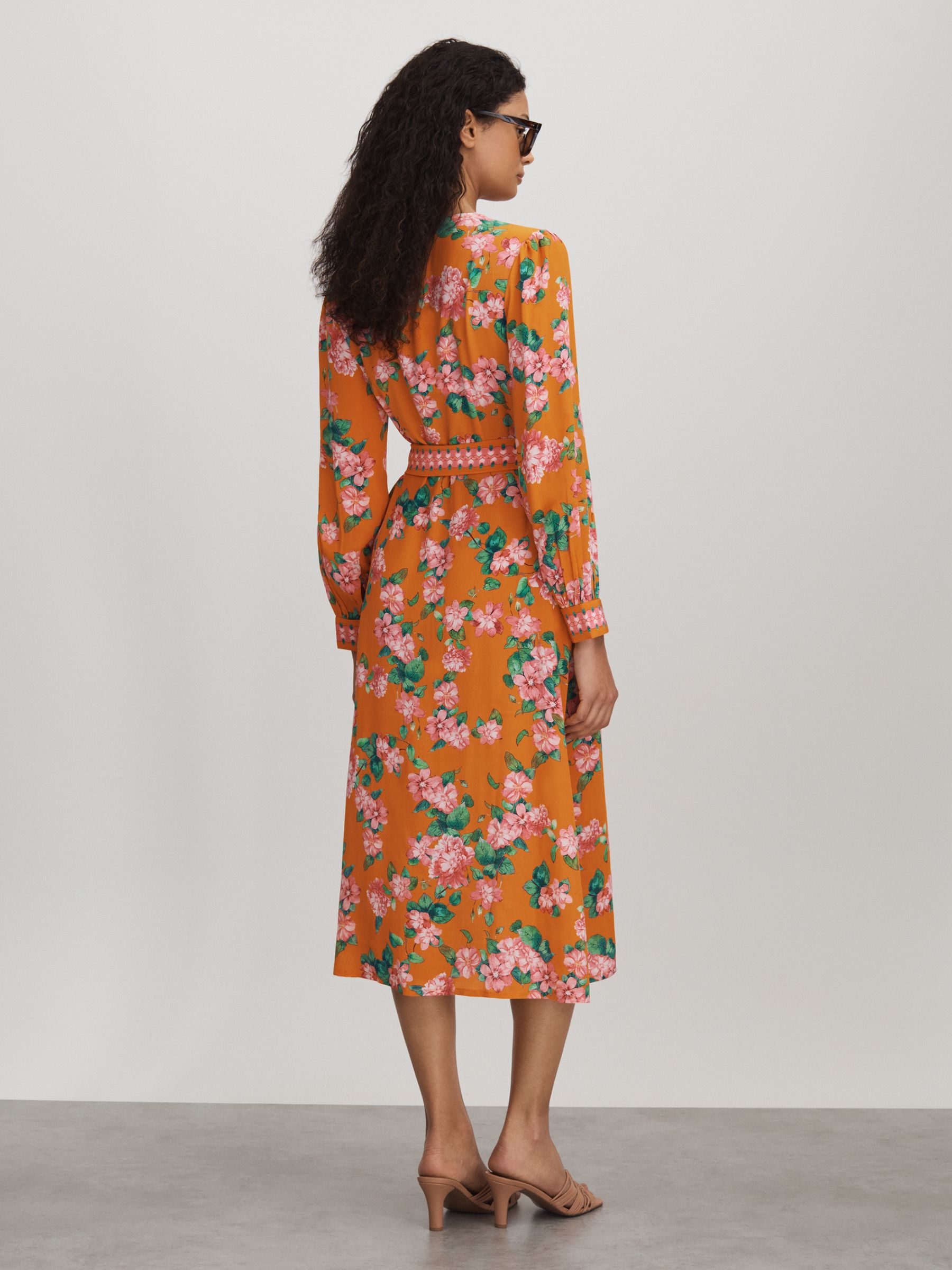 Raishma Silk Belted Midi Dress in Orange - Image 4 of 5