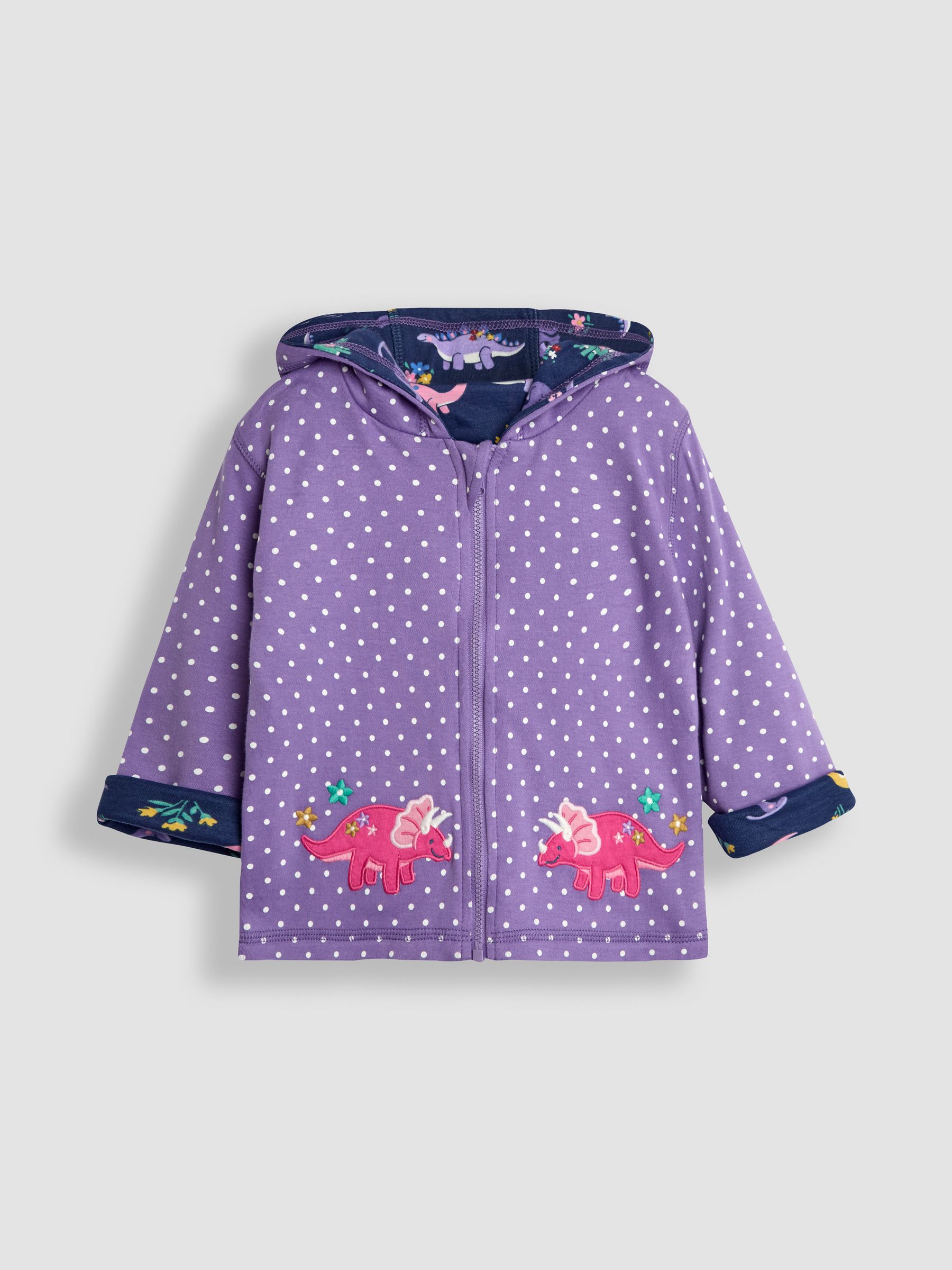 Lilac Purple Dino Appliqué Reversible Hoodie - Image 2 of 8