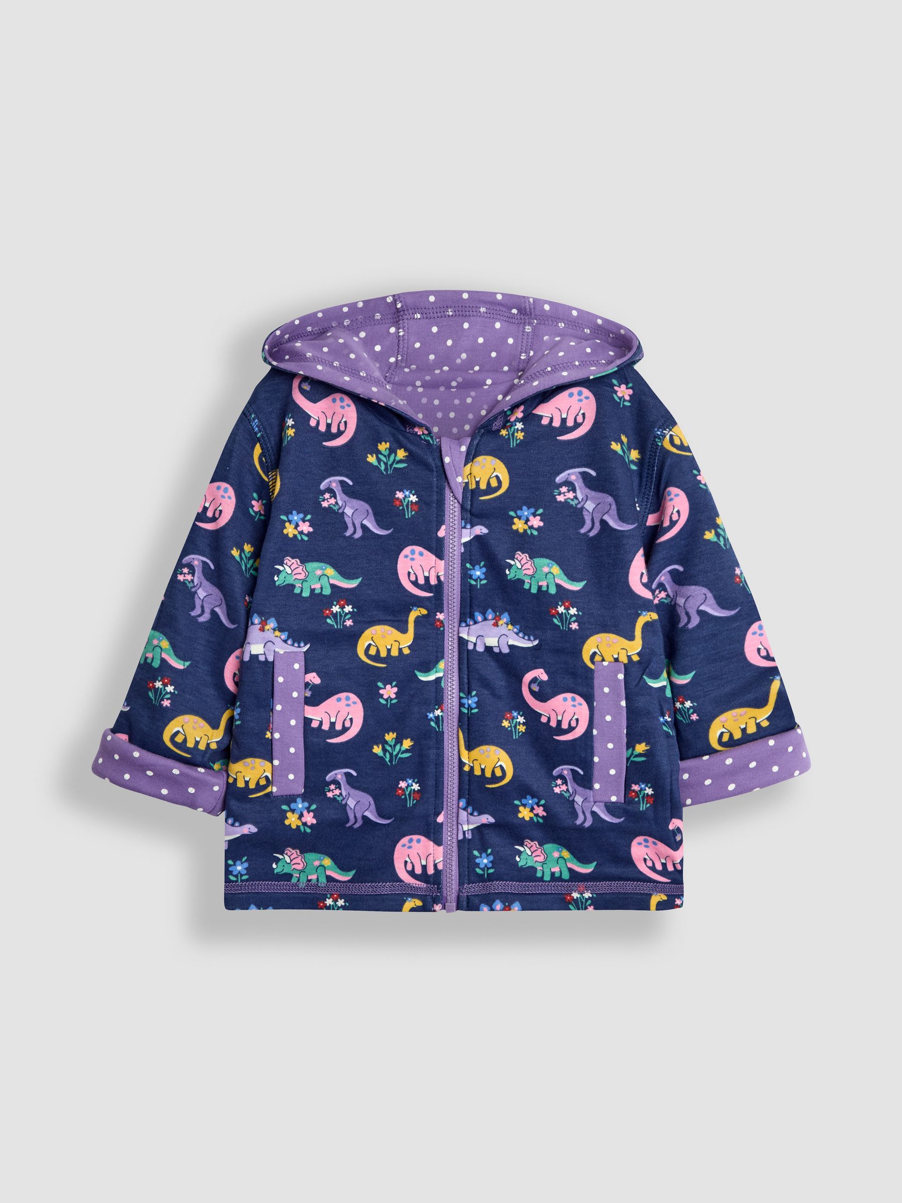 Lilac Purple Dino Appliqué Reversible Hoodie - Image 4 of 8