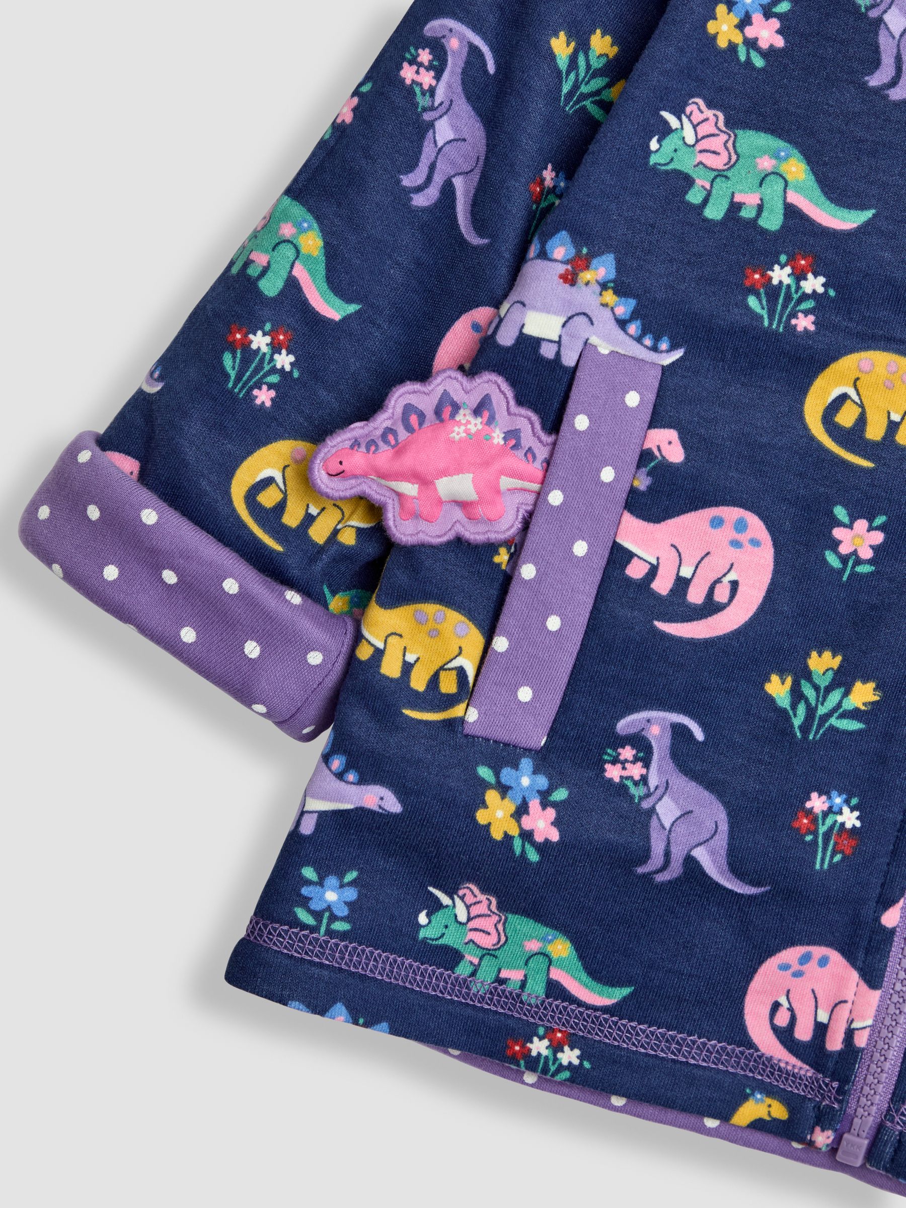 Lilac Purple Dino Appliqué Reversible Hoodie - Image 8 of 8