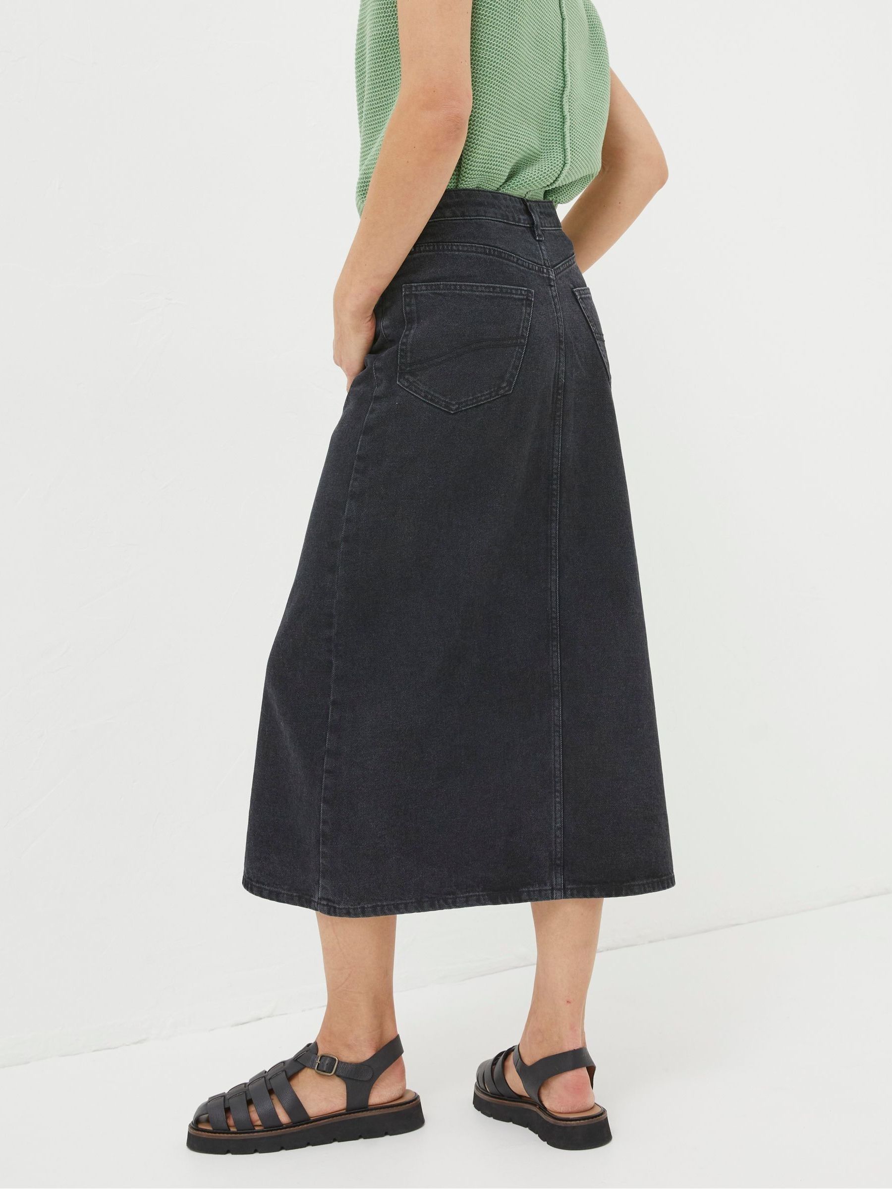 Ava Black Denim Midi Skirt - Image 3 of 6