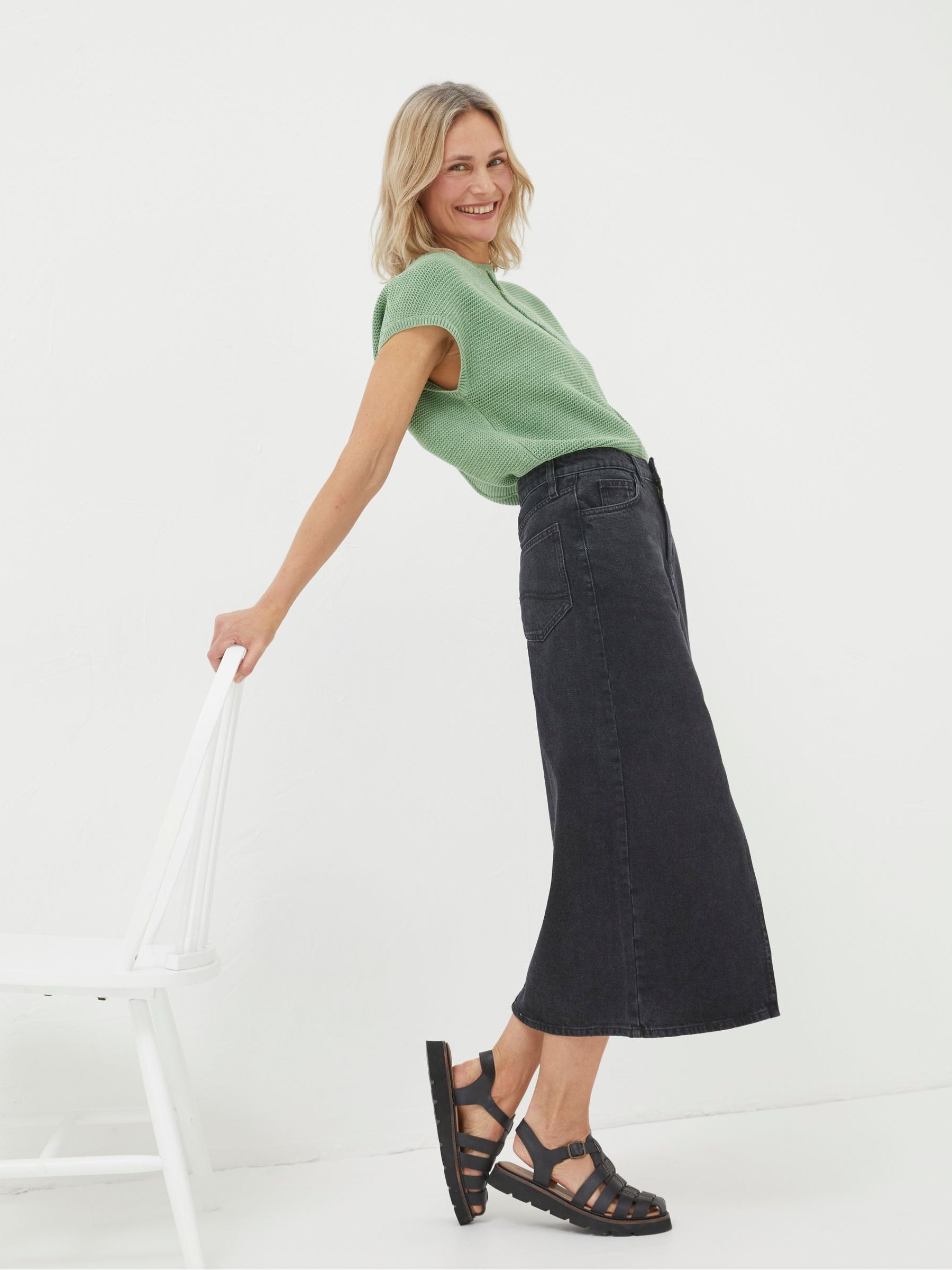 Ava Black Denim Midi Skirt - Image 4 of 6