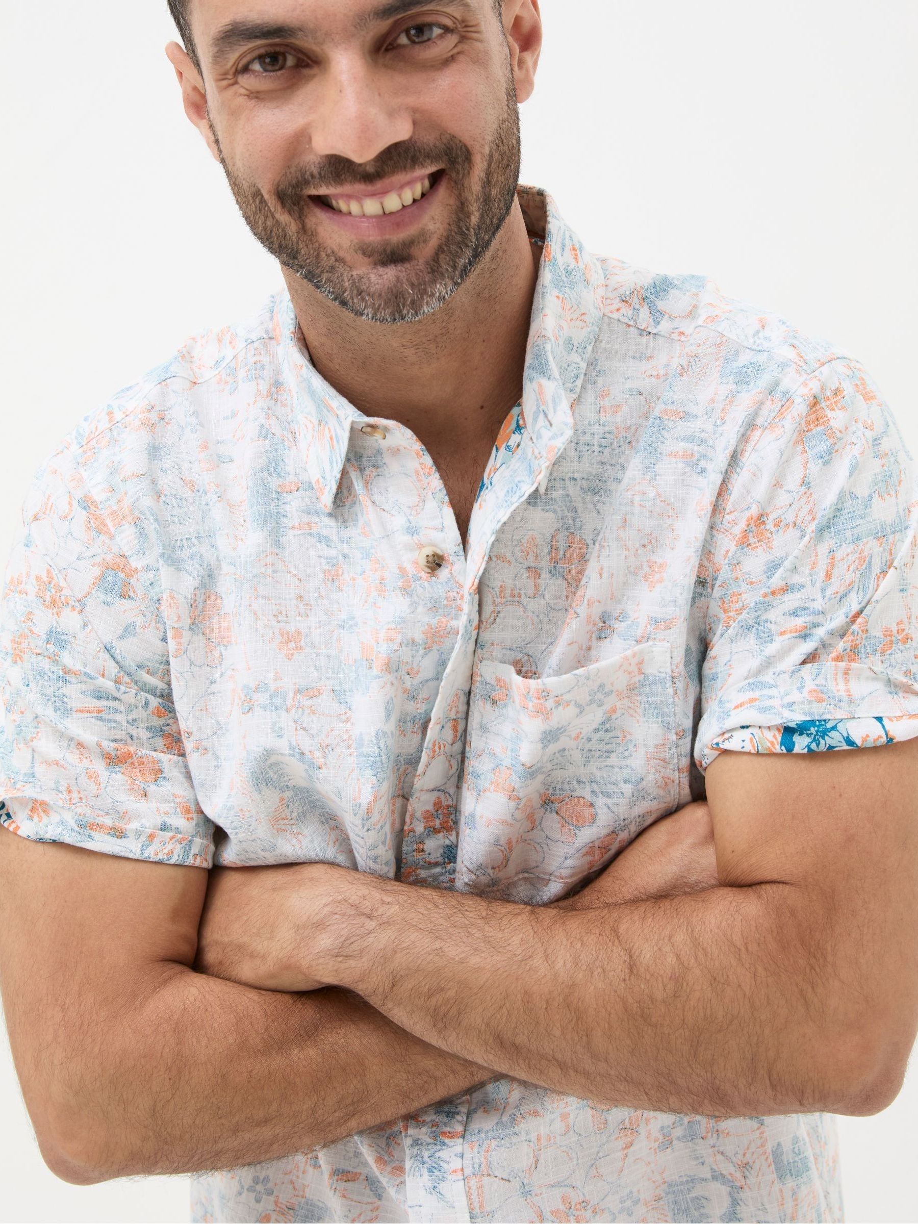 White Sketchy Hibiscus Print Shirt - Image 3 of 4