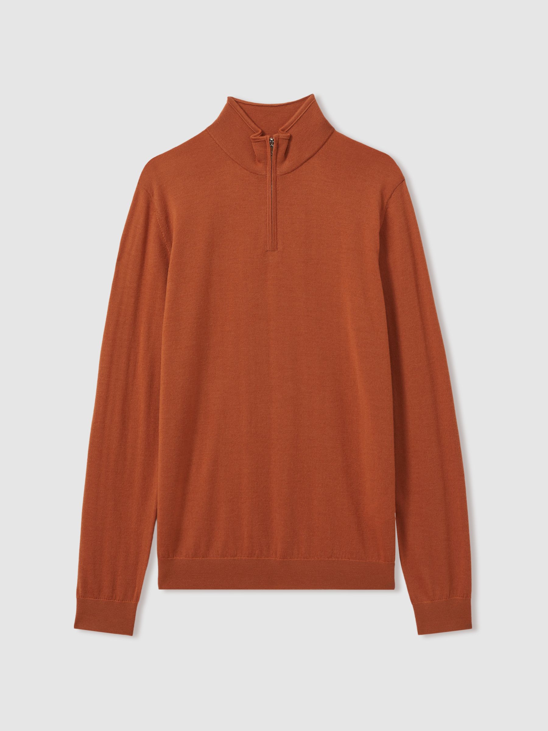 Merino Wool Half-Zip Polo Shirt in Hot Orange - Image 2 of 6