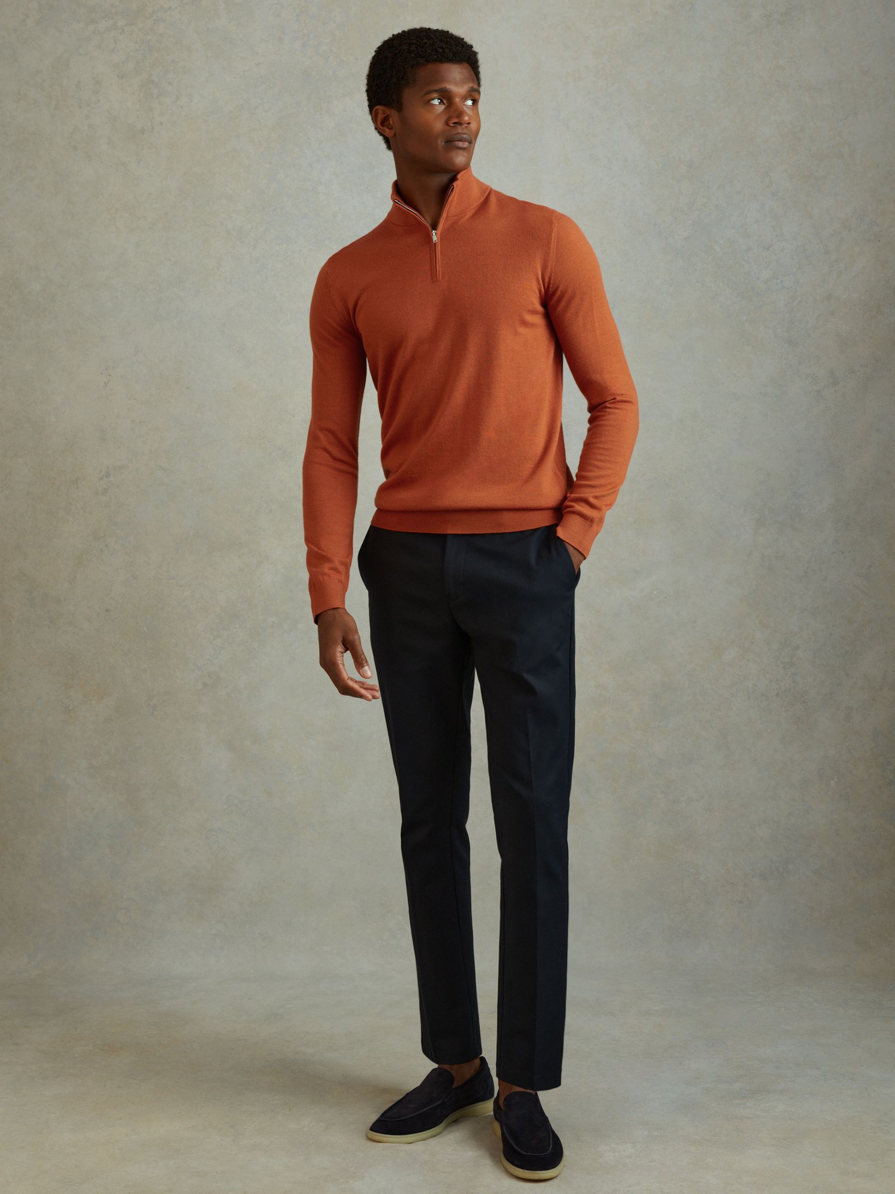 Merino Wool Half-Zip Polo Shirt in Hot Orange - Image 3 of 6