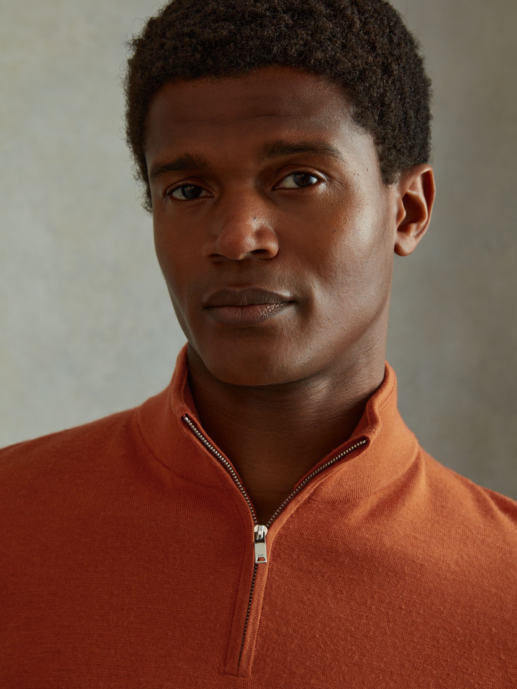 Merino Wool Half-Zip Polo Shirt in Hot Orange - Image 4 of 6