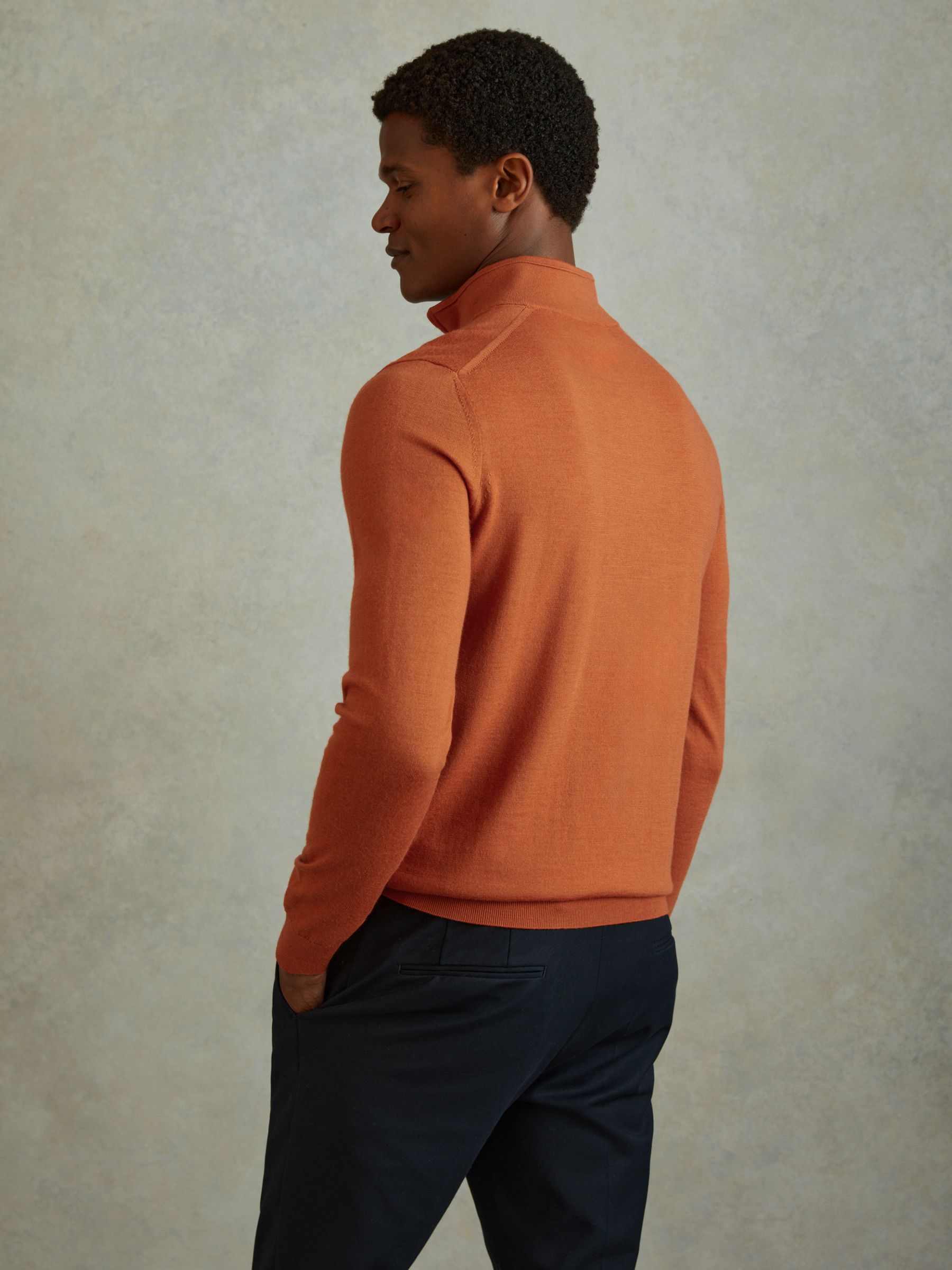 Merino Wool Half-Zip Polo Shirt in Hot Orange - Image 5 of 6