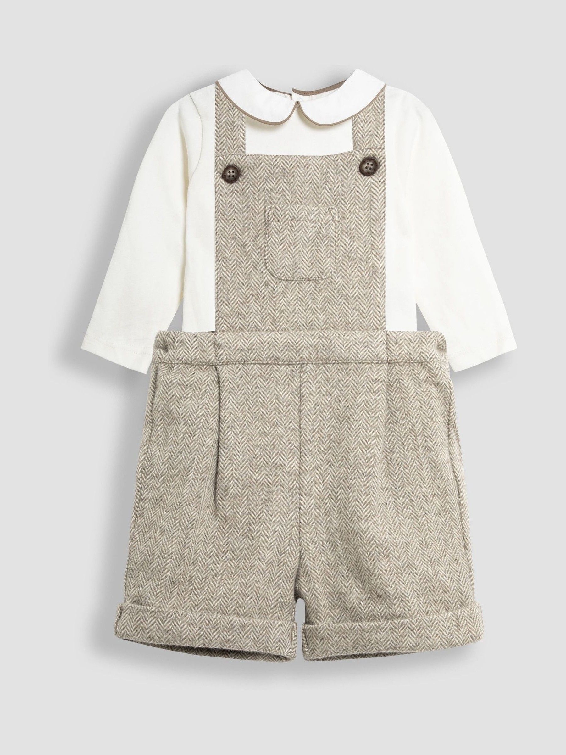 Natural Herringbone Dungarees And Top Set - Image 1 of 6