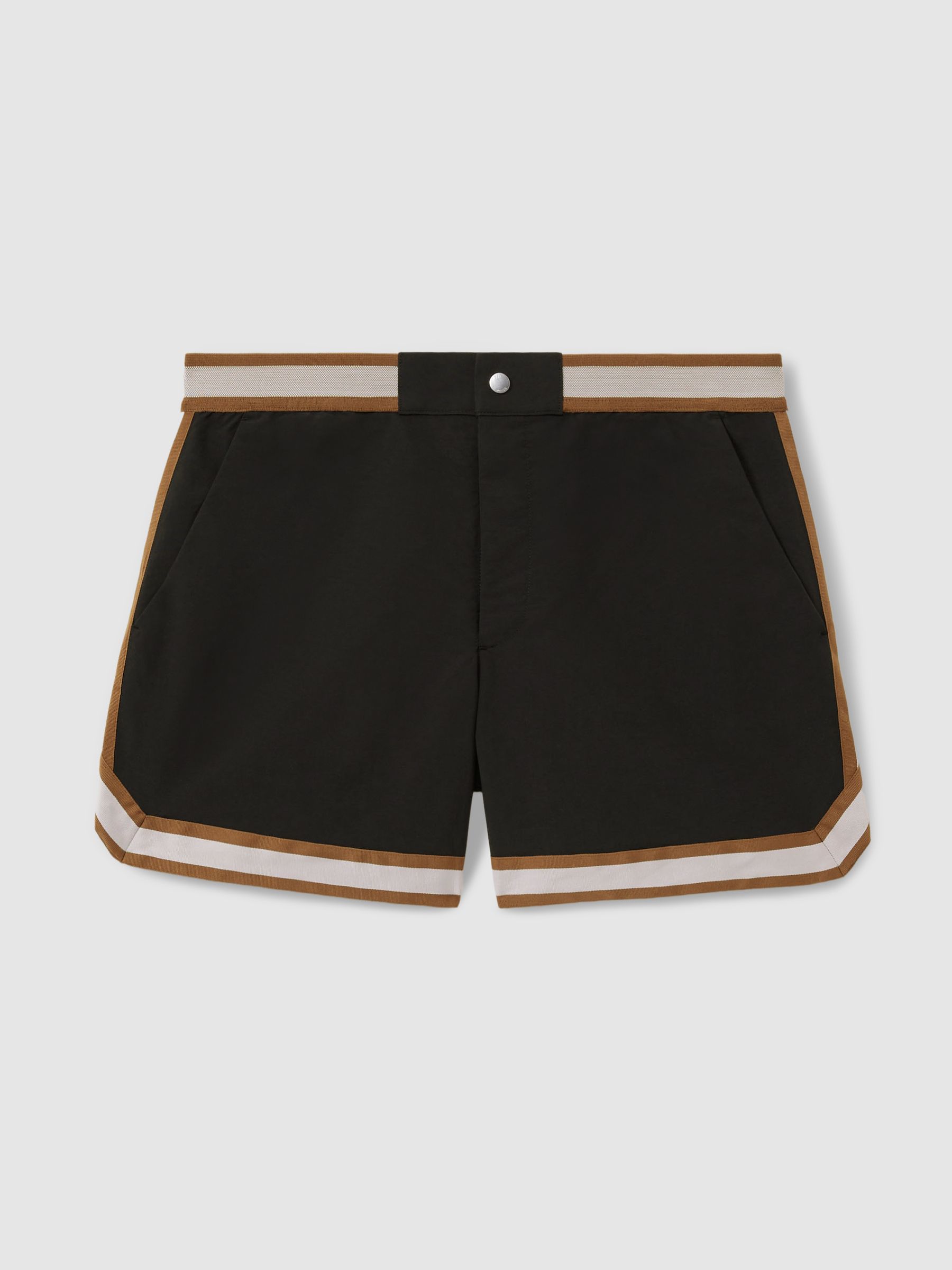 Contrast Stripe Elasticated Waist Swim Shorts in Black - Image 1 of 5