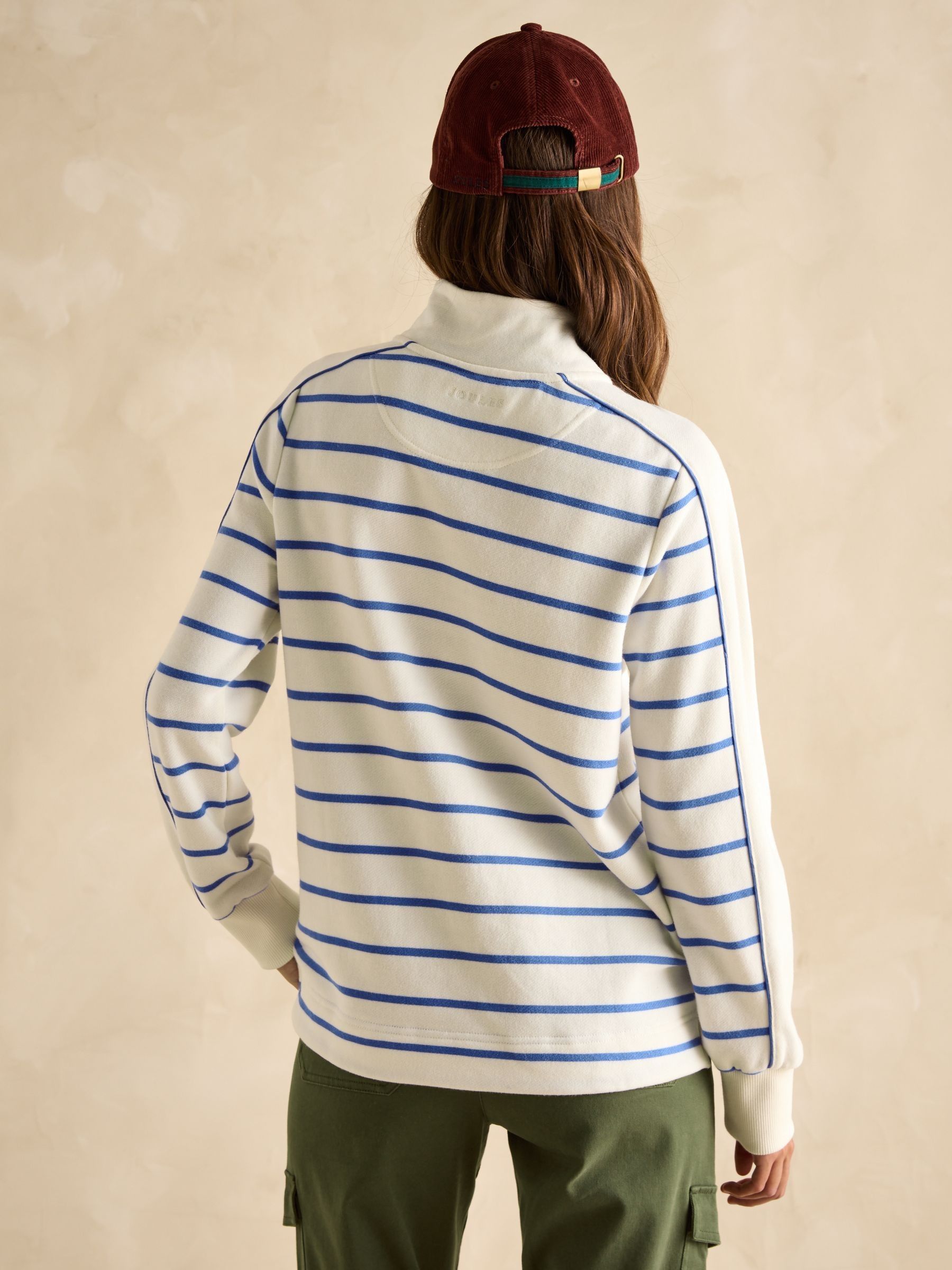 Southwold Cream & Blue Cotton Button Down Striped Sweatshirt - Image 2 of 8