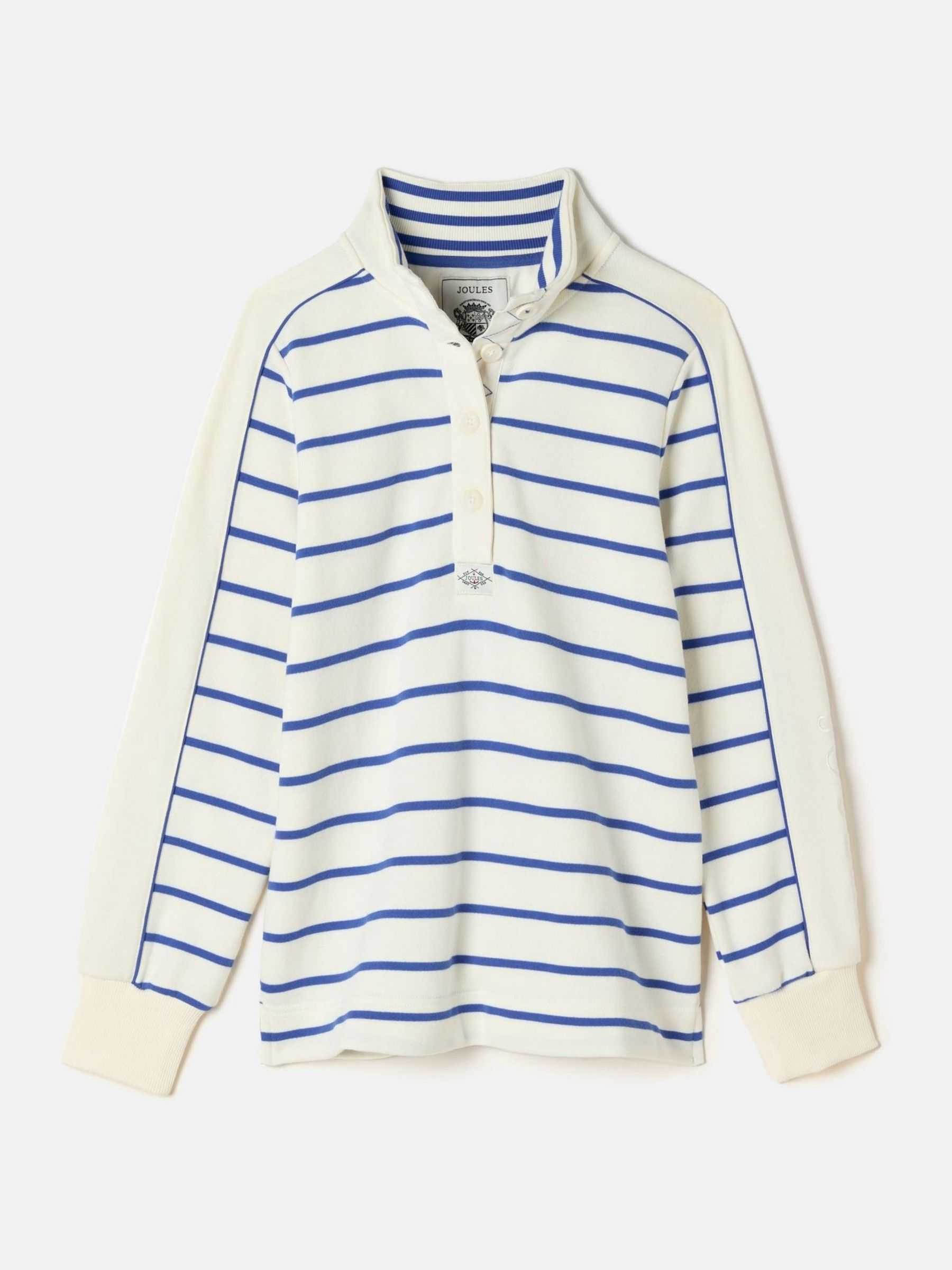 Southwold Cream & Blue Cotton Button Down Striped Sweatshirt - Image 8 of 8