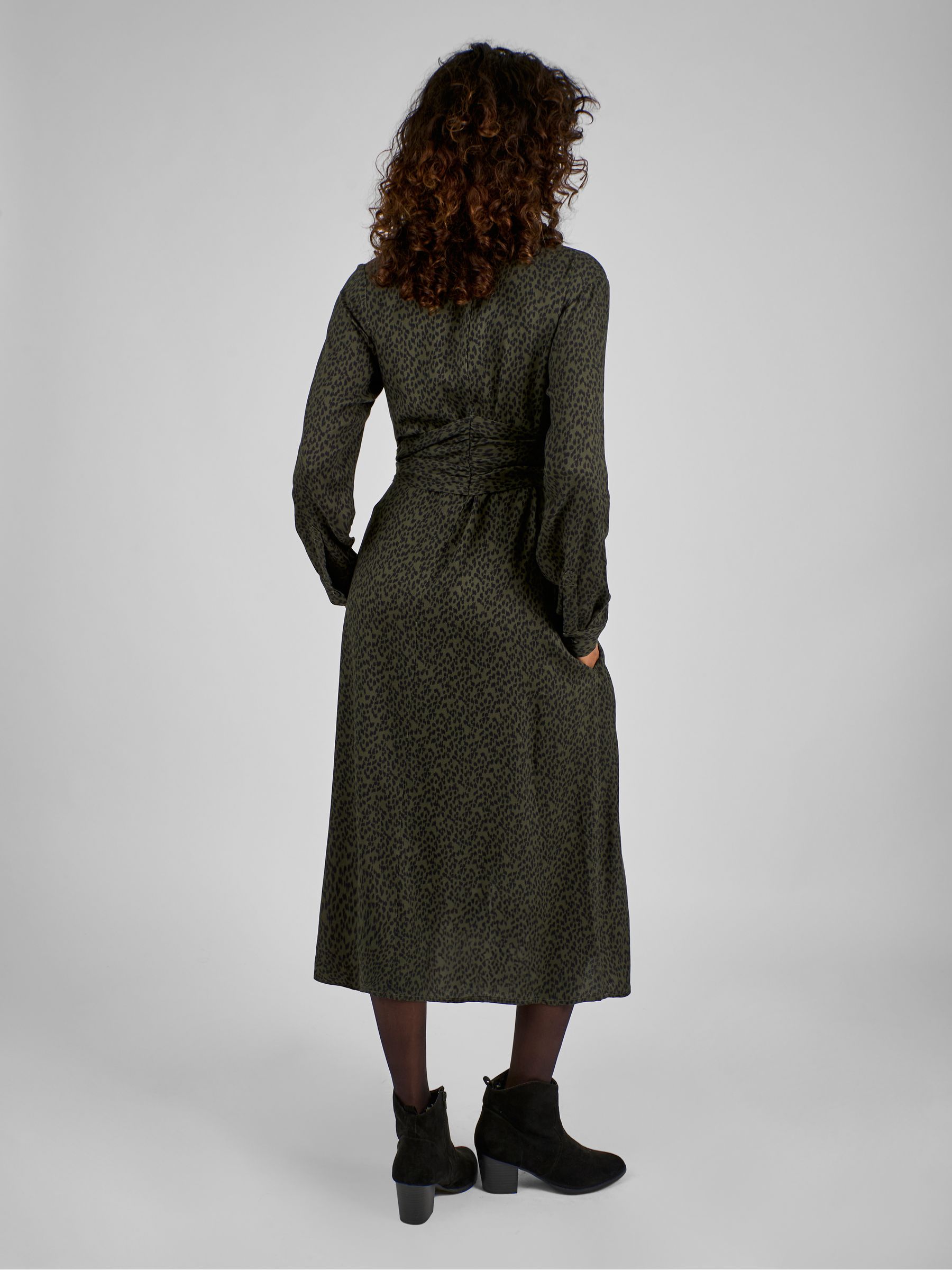 Khaki Green Animal Print Maternity Midi Shirt Dress - Image 2 of 4