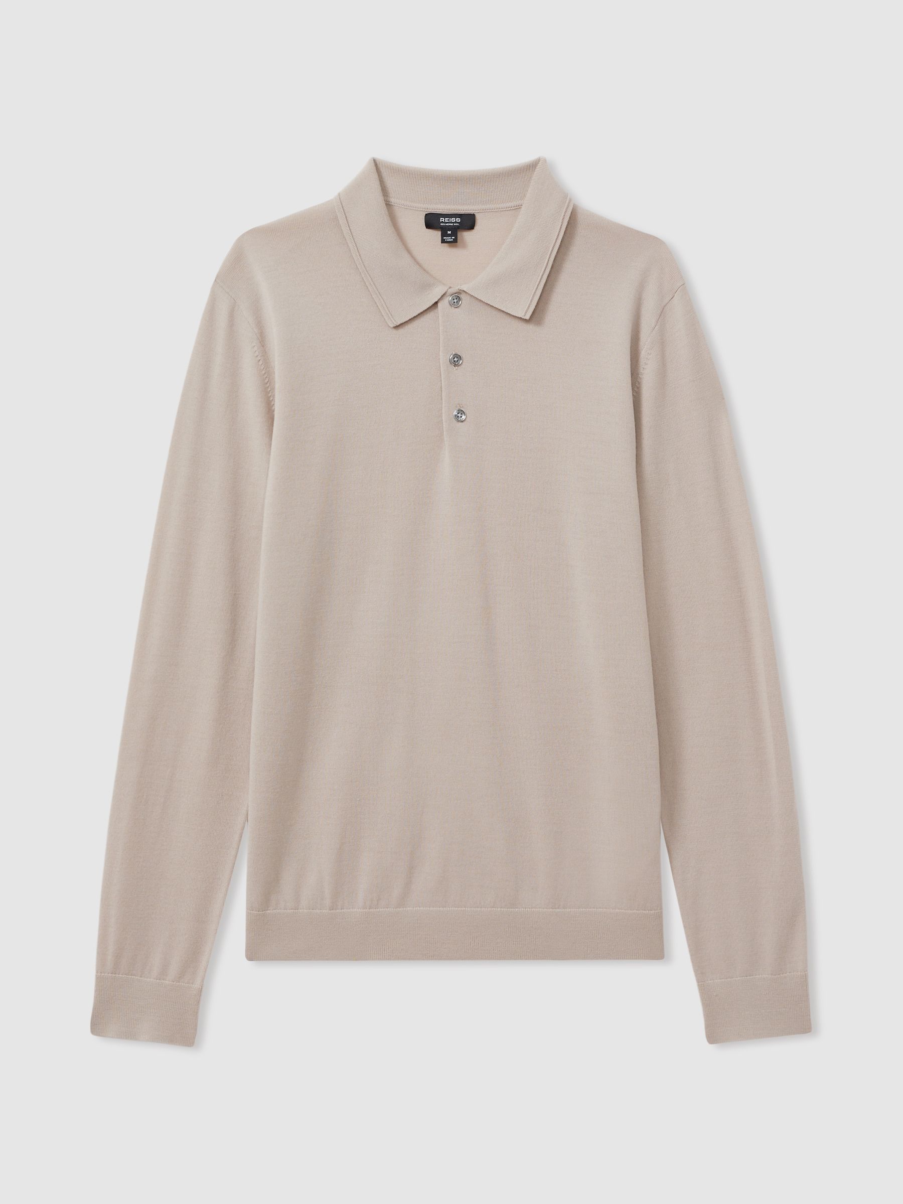 Merino Wool Polo Shirt in Washed Stone - Image 2 of 6