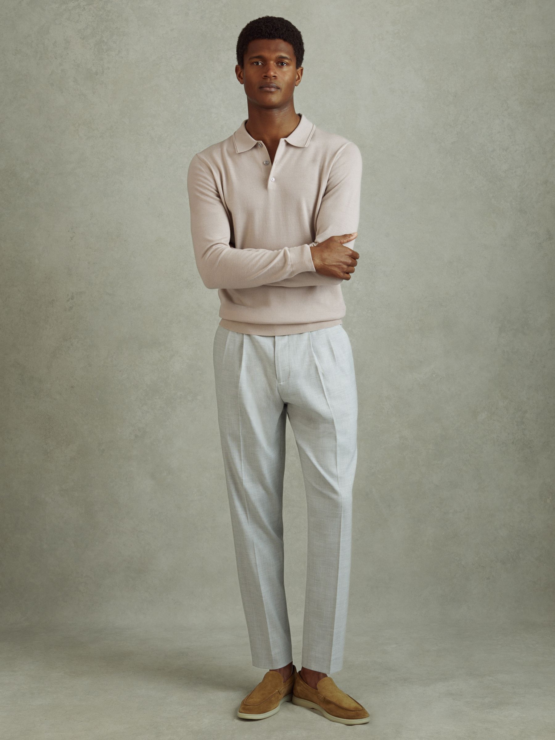Merino Wool Polo Shirt in Washed Stone - Image 3 of 6