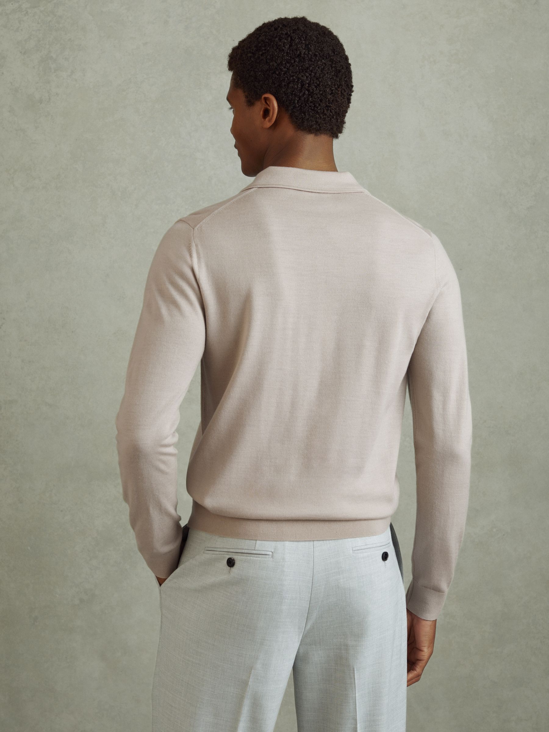 Merino Wool Polo Shirt in Washed Stone - Image 5 of 6