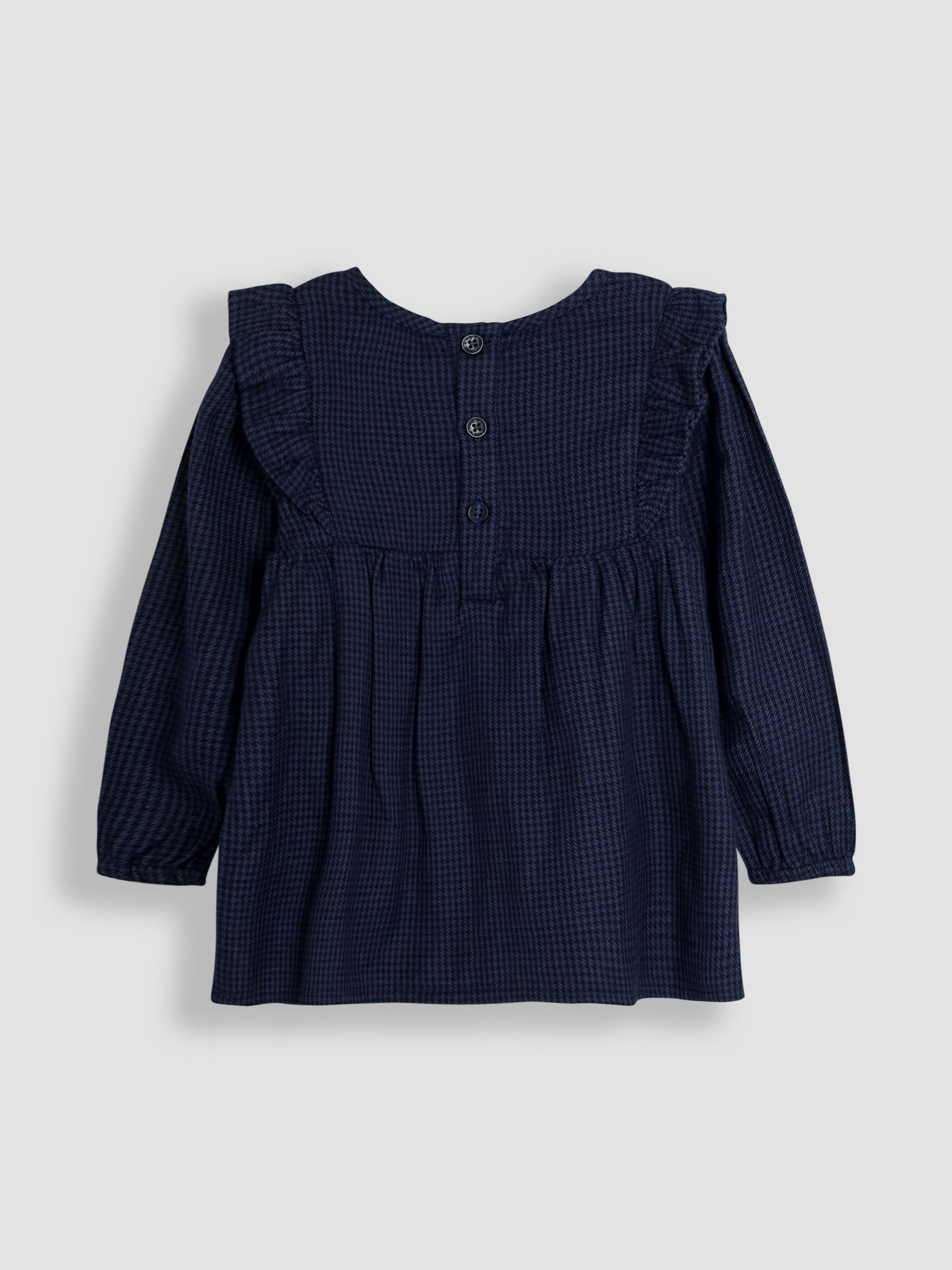 Navy Blue Houndstooth Floral Embroidered Frill Blouse and Leggings Set 2 Piece - Image 3 of 4