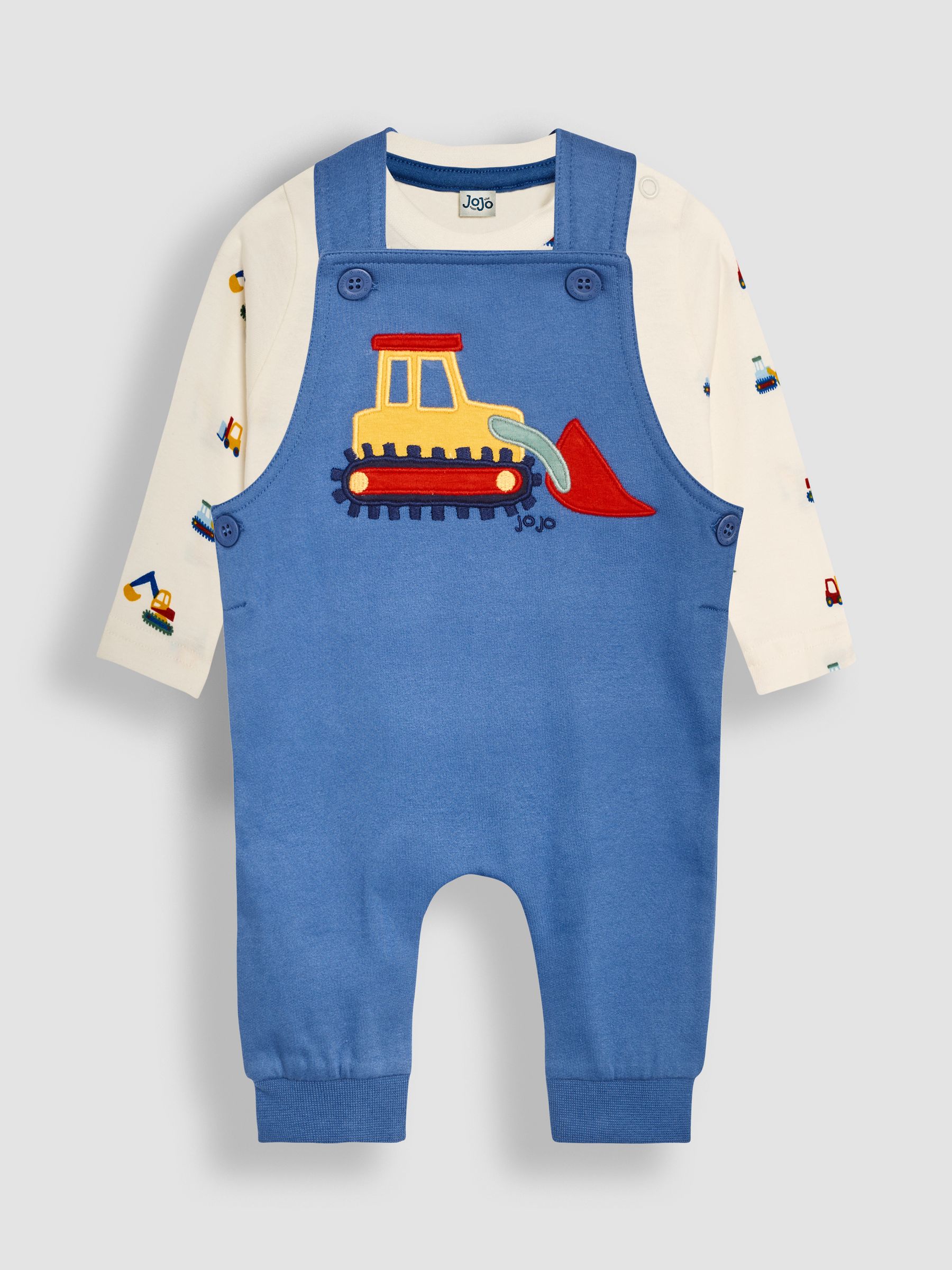Blue Construction Vehicle Appliqué Dungarees & Top Set - Image 1 of 6